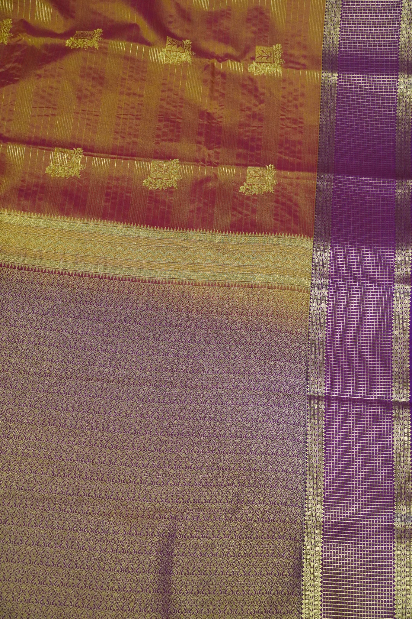 Semi Silk Saree - Checks Border Orange
