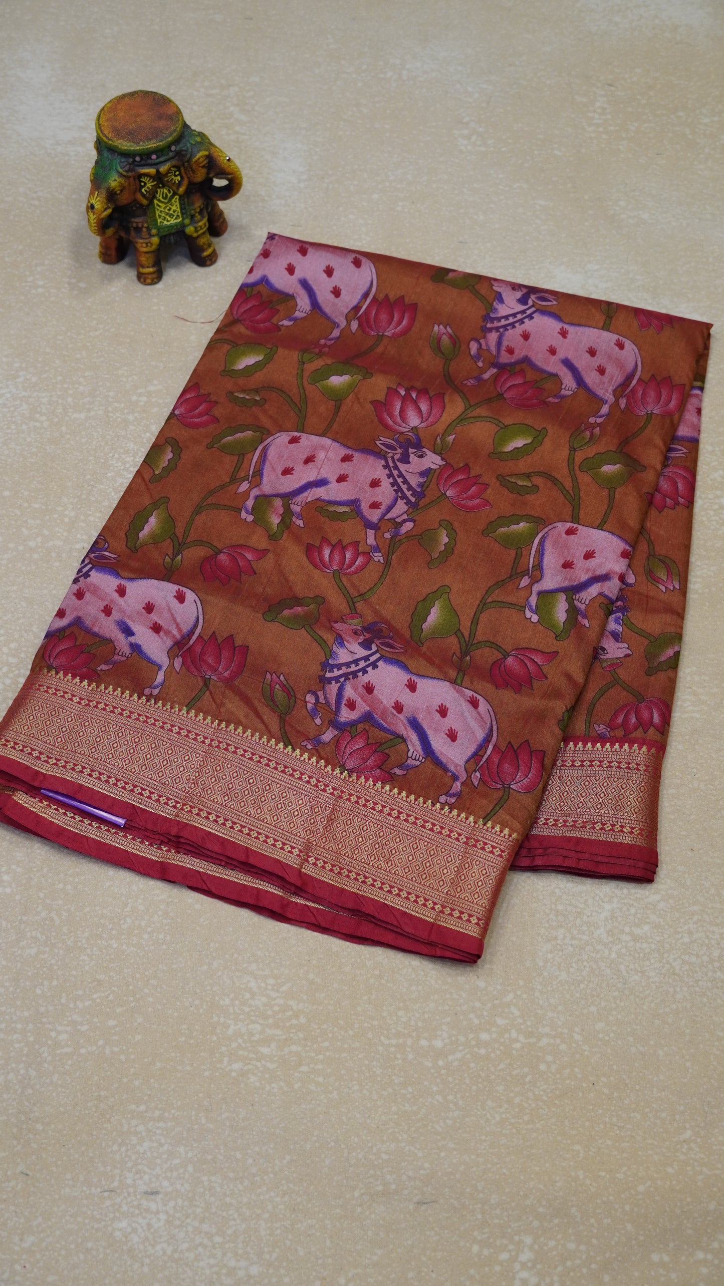 Semi Pattola Saree Pichwai Print - Mustard