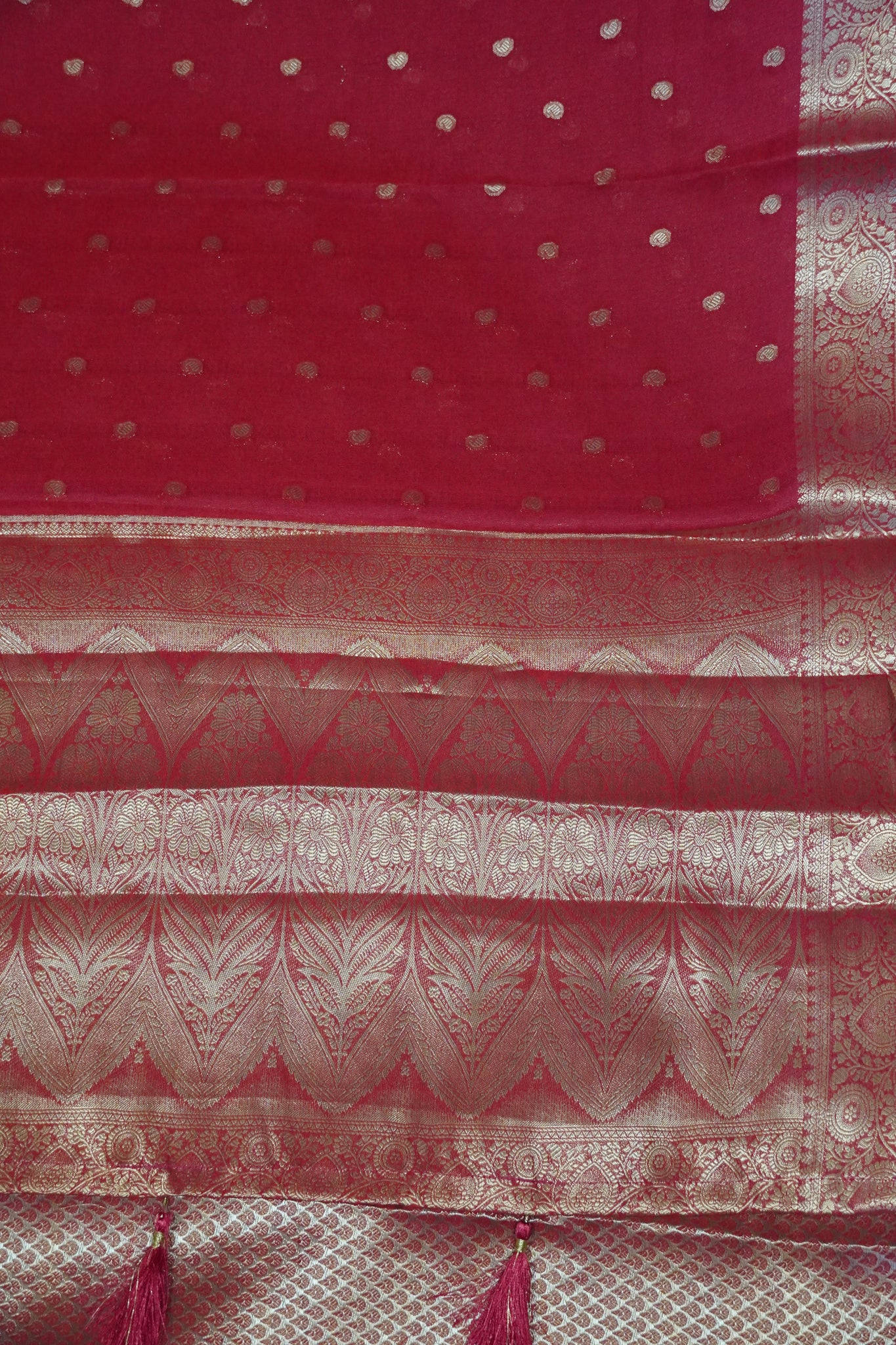 Georgette Saree - Manga Buta Redish Pink