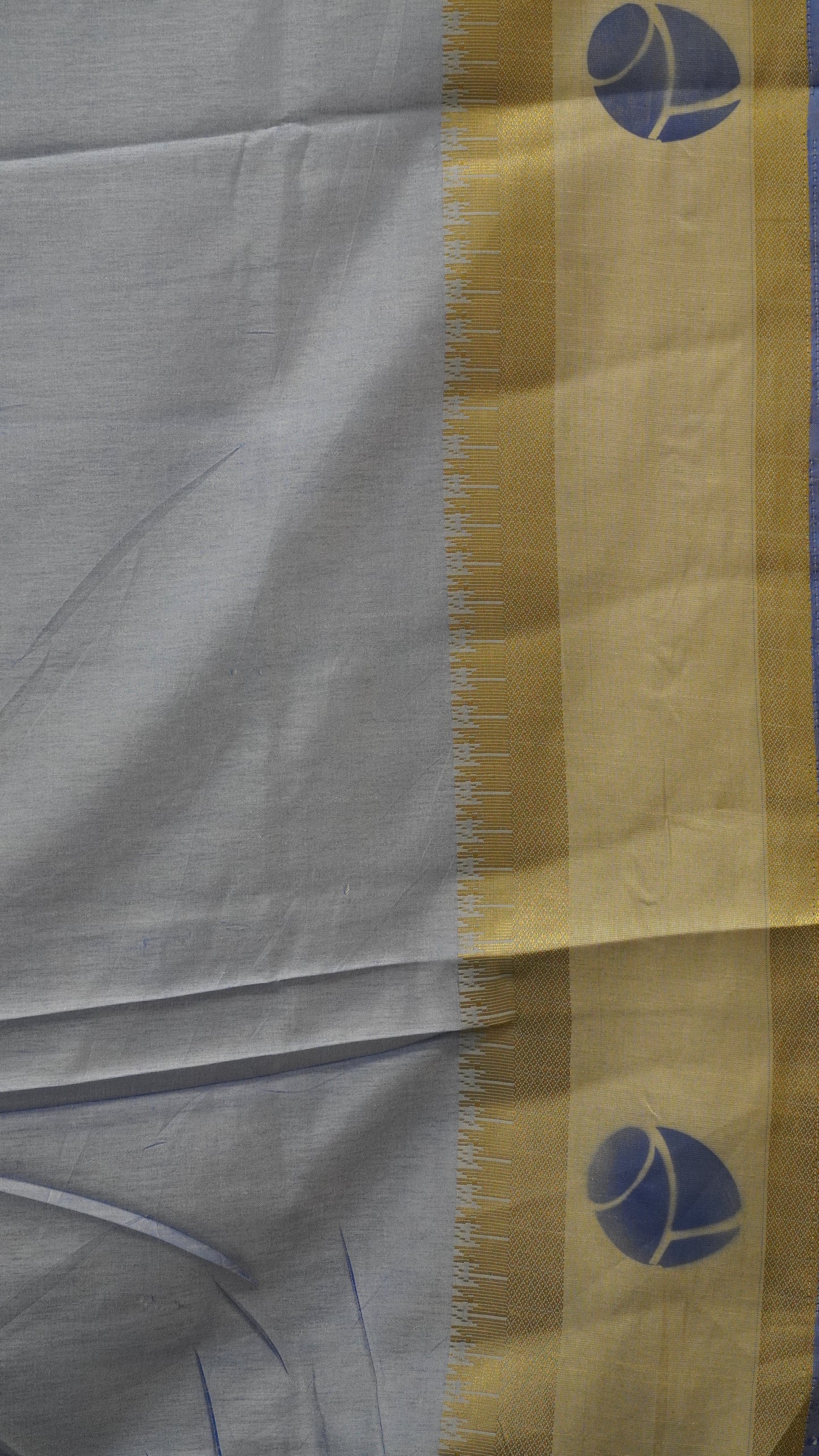 Semi Pattola Saree Floral Print With Pot Print Border- Blue