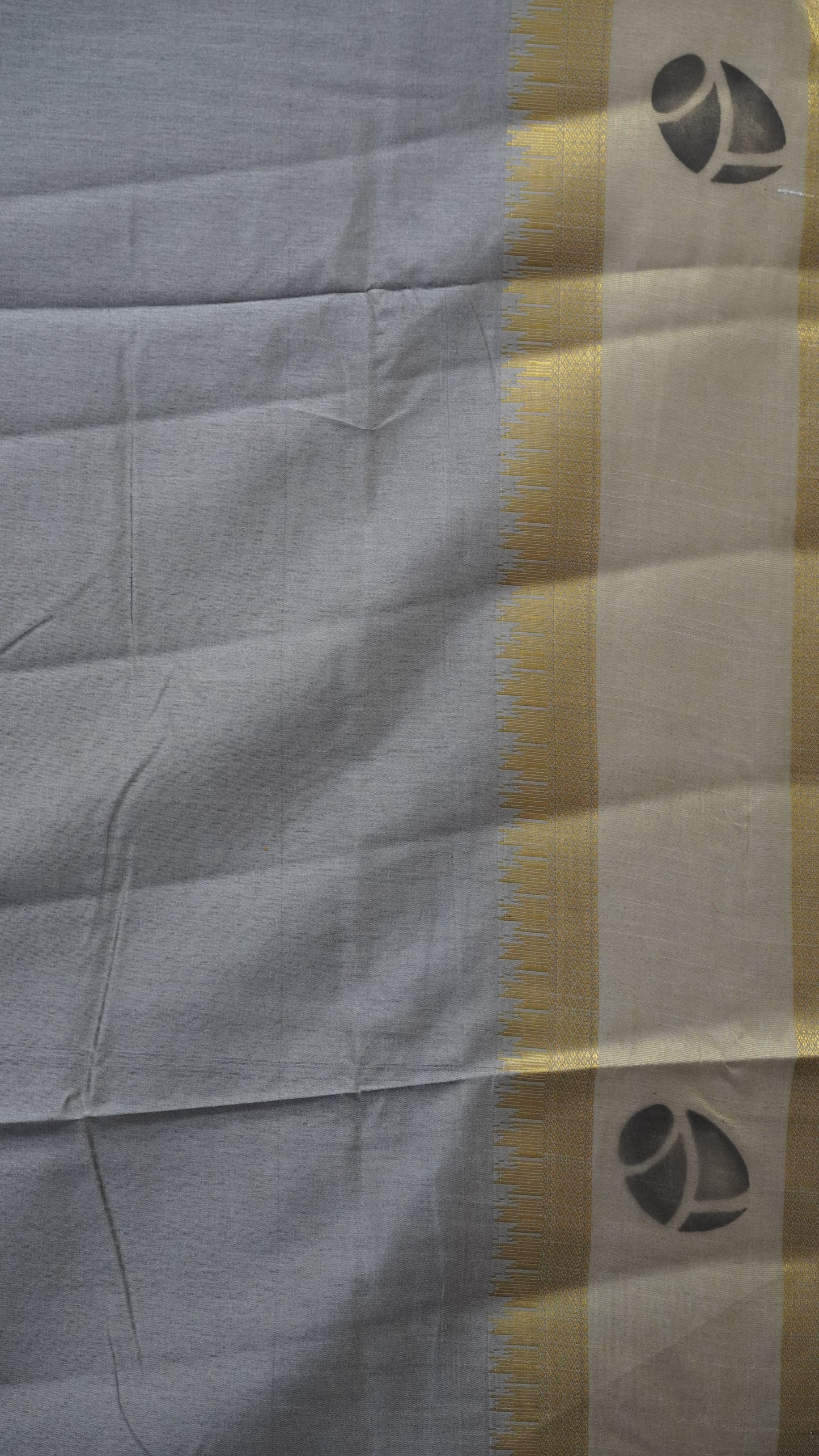 Semi Pattola Saree Floral Print With Pot Print Border- Grey