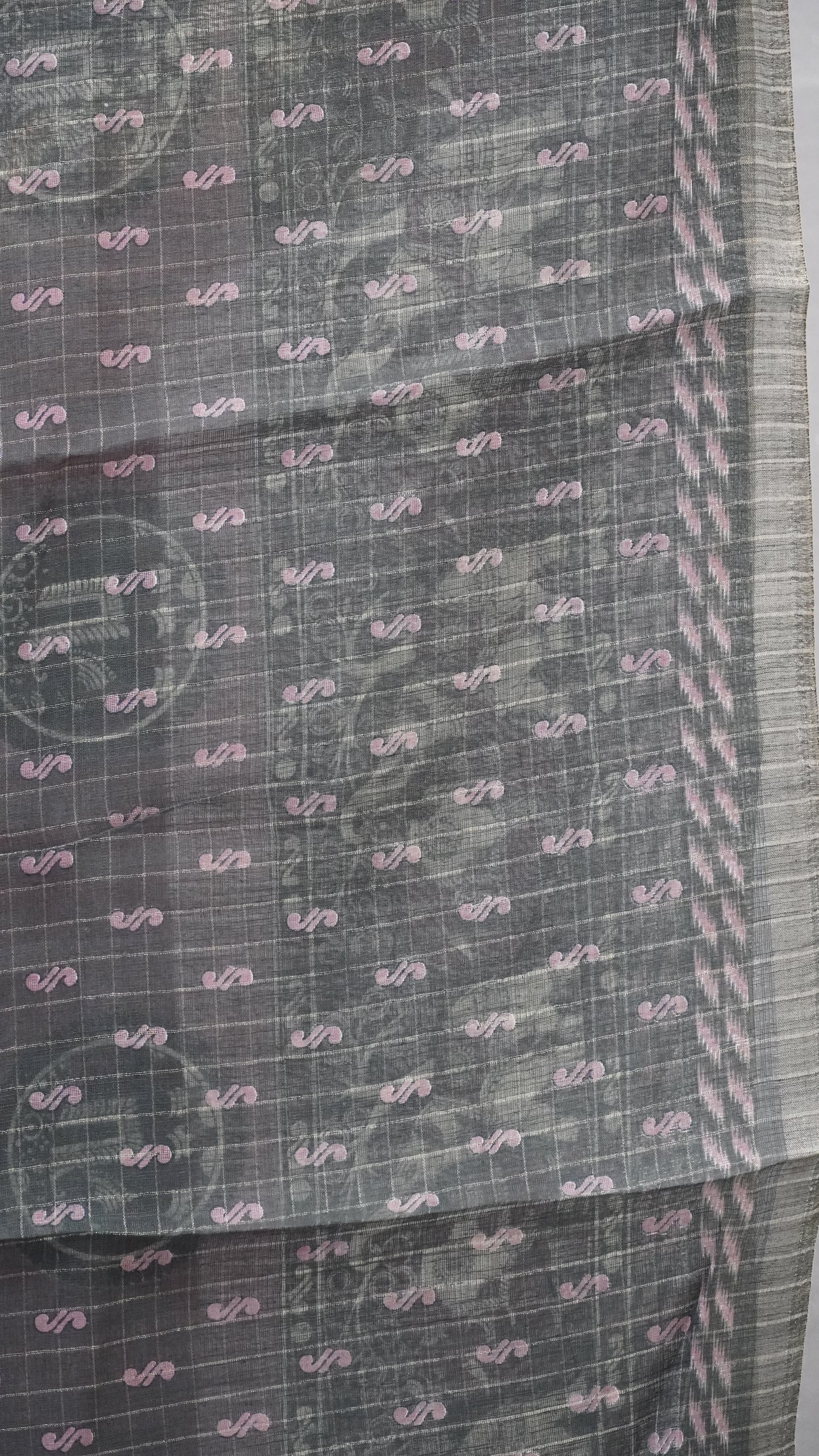 Semi Tussar Saree With Zari Checks And Figure Prints - Mauve