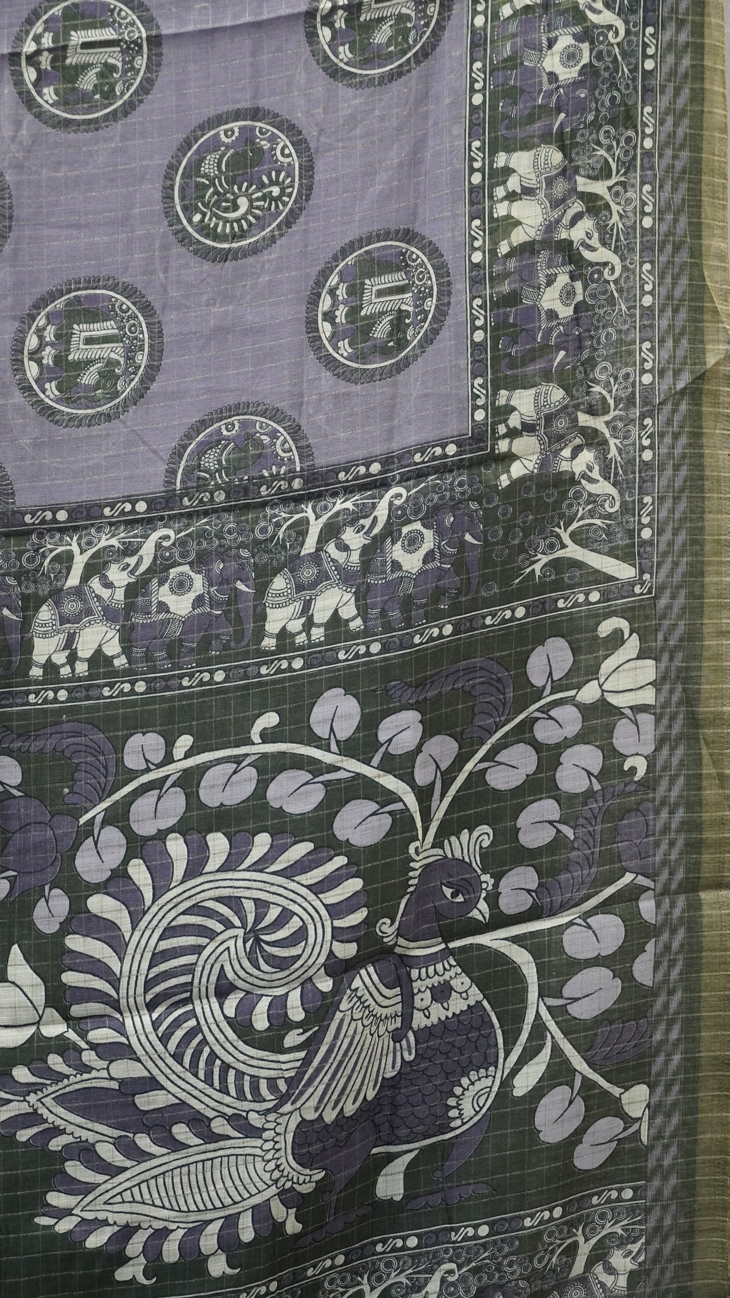 Semi Tussar Saree With Zari Checks And Figure Prints - Lavendar