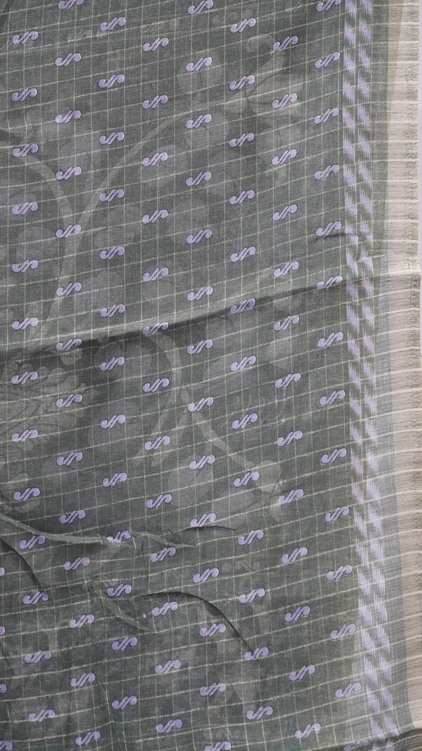 Semi Tussar Saree With Zari Checks And Figure Prints - Lavendar