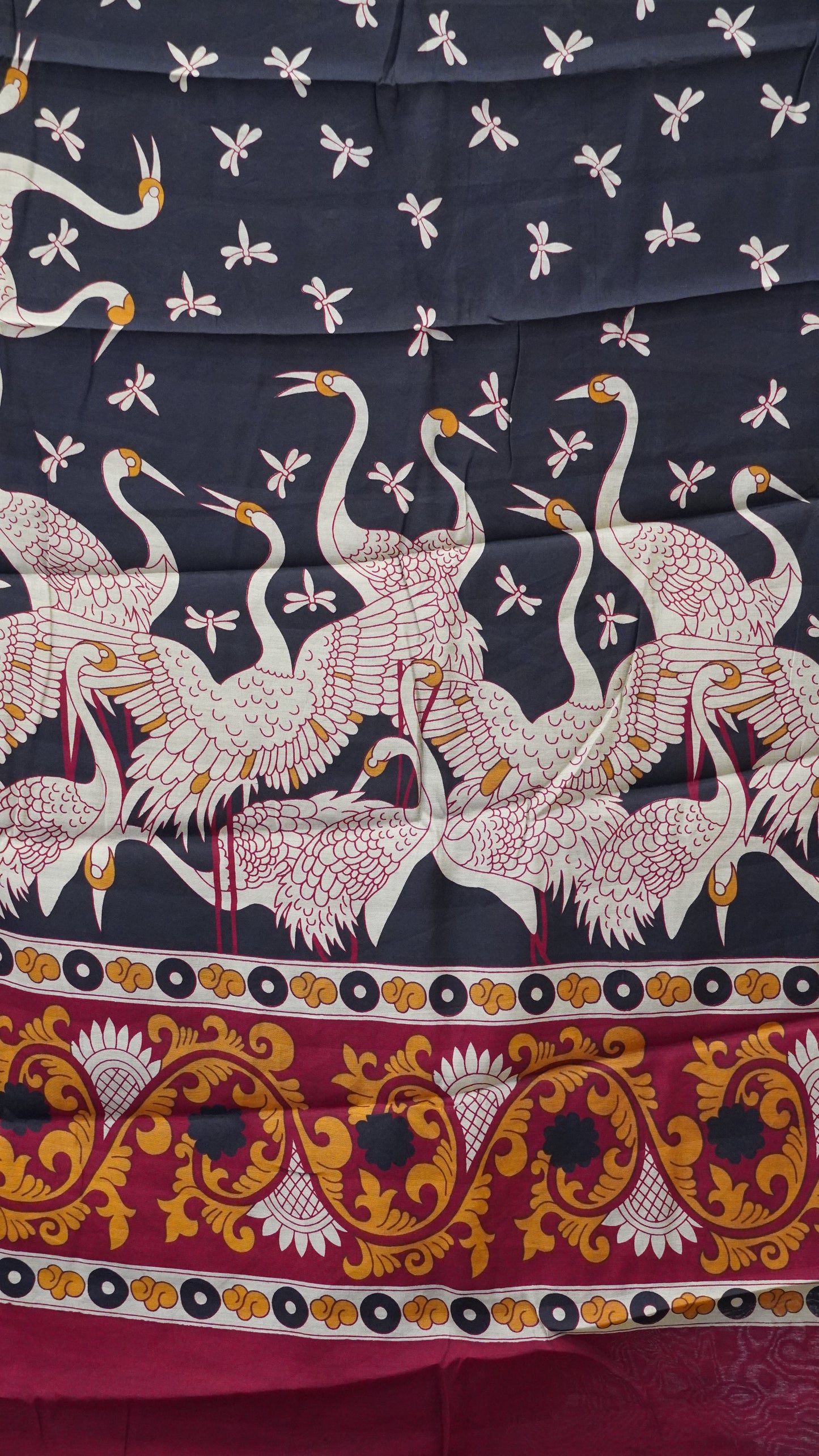 Malai Cotton Saree Flamingo Print - Black