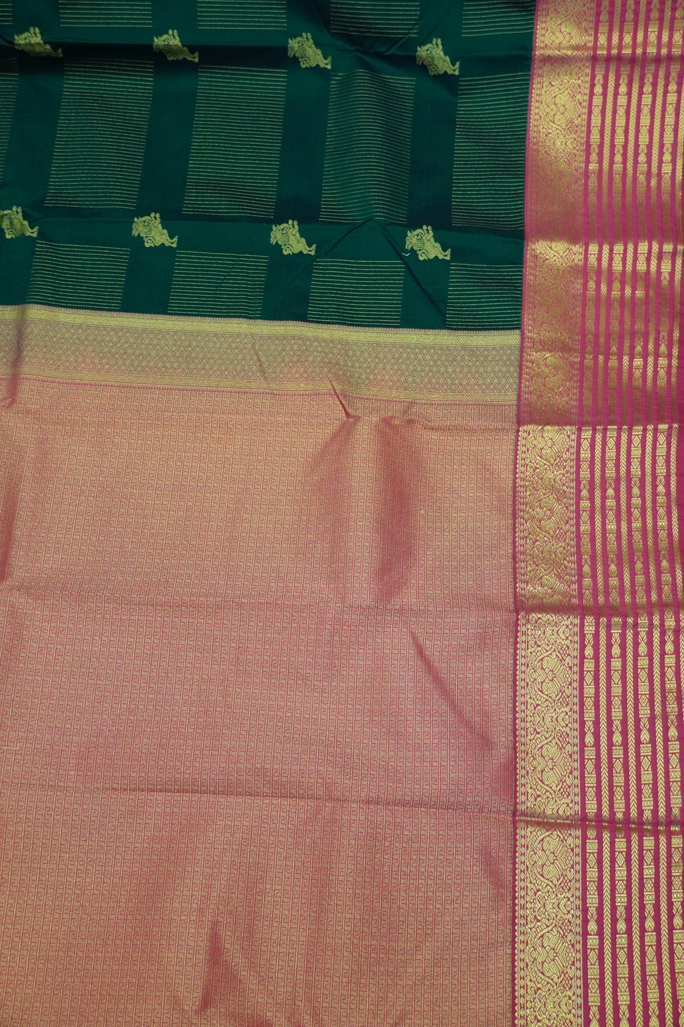 Semi Silk Saree - Bottle Green