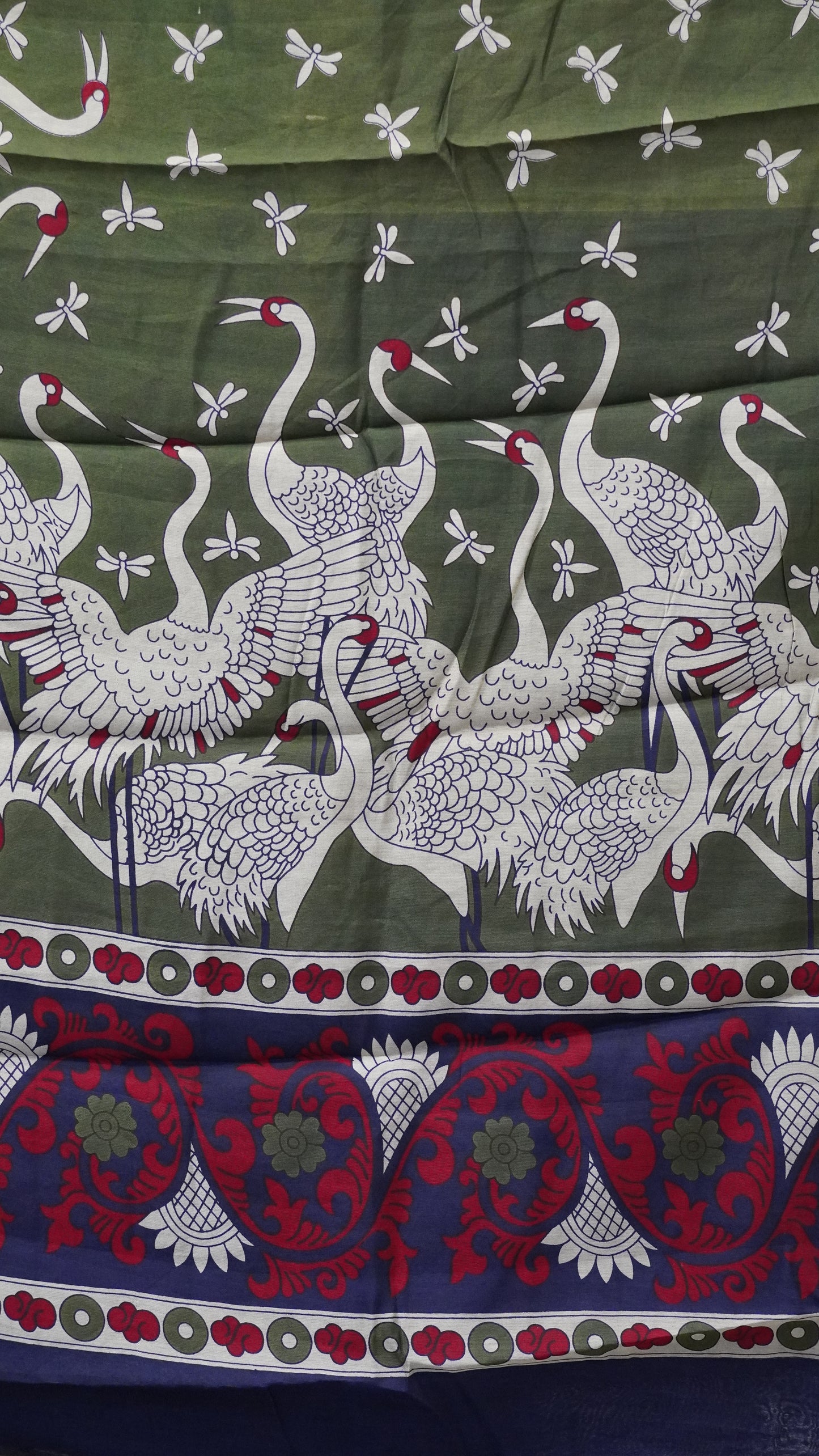 Malai Cotton Saree Flamingo Print - Green
