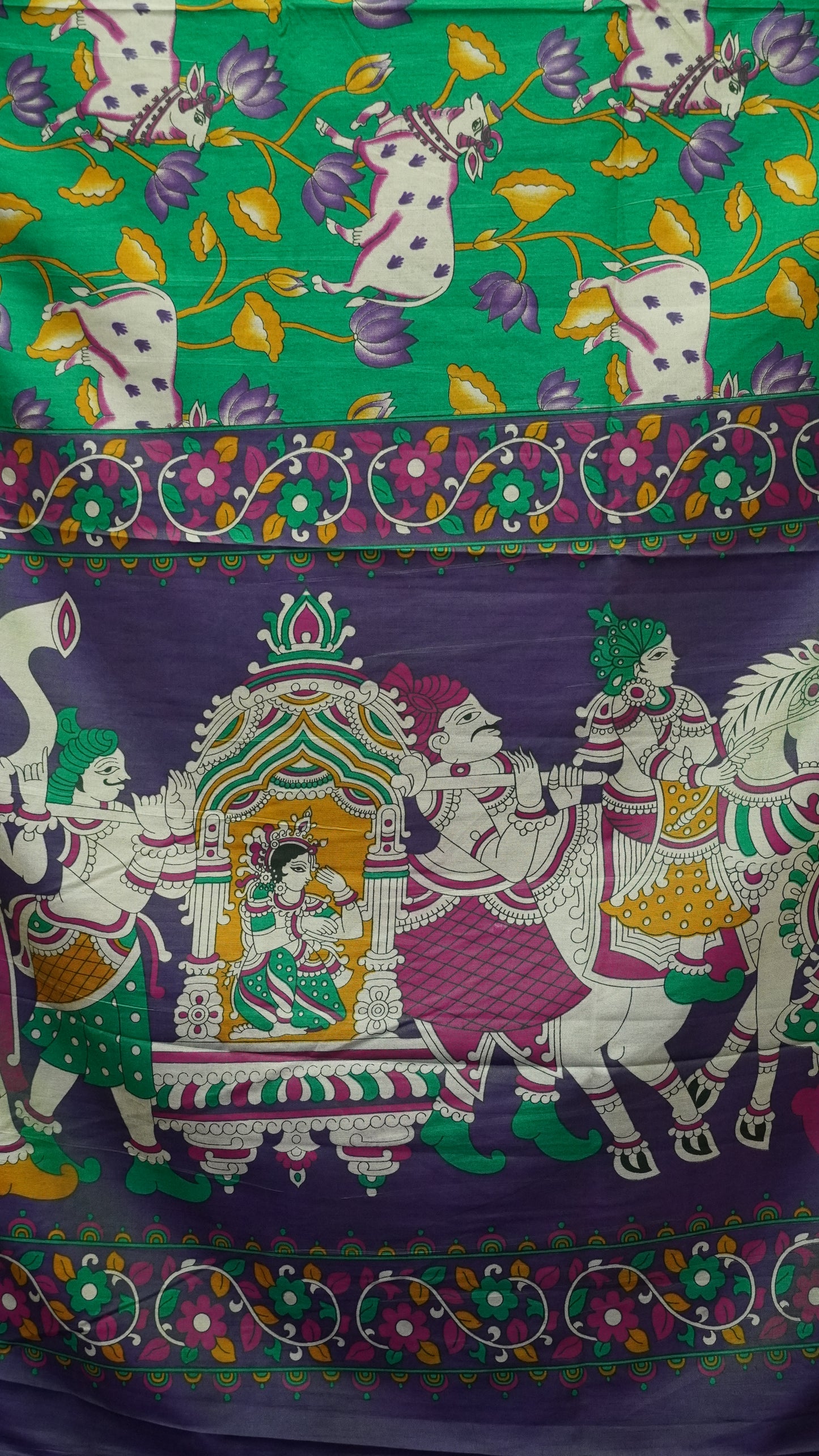 Semi Pattola Saree Pichwai Print - Green
