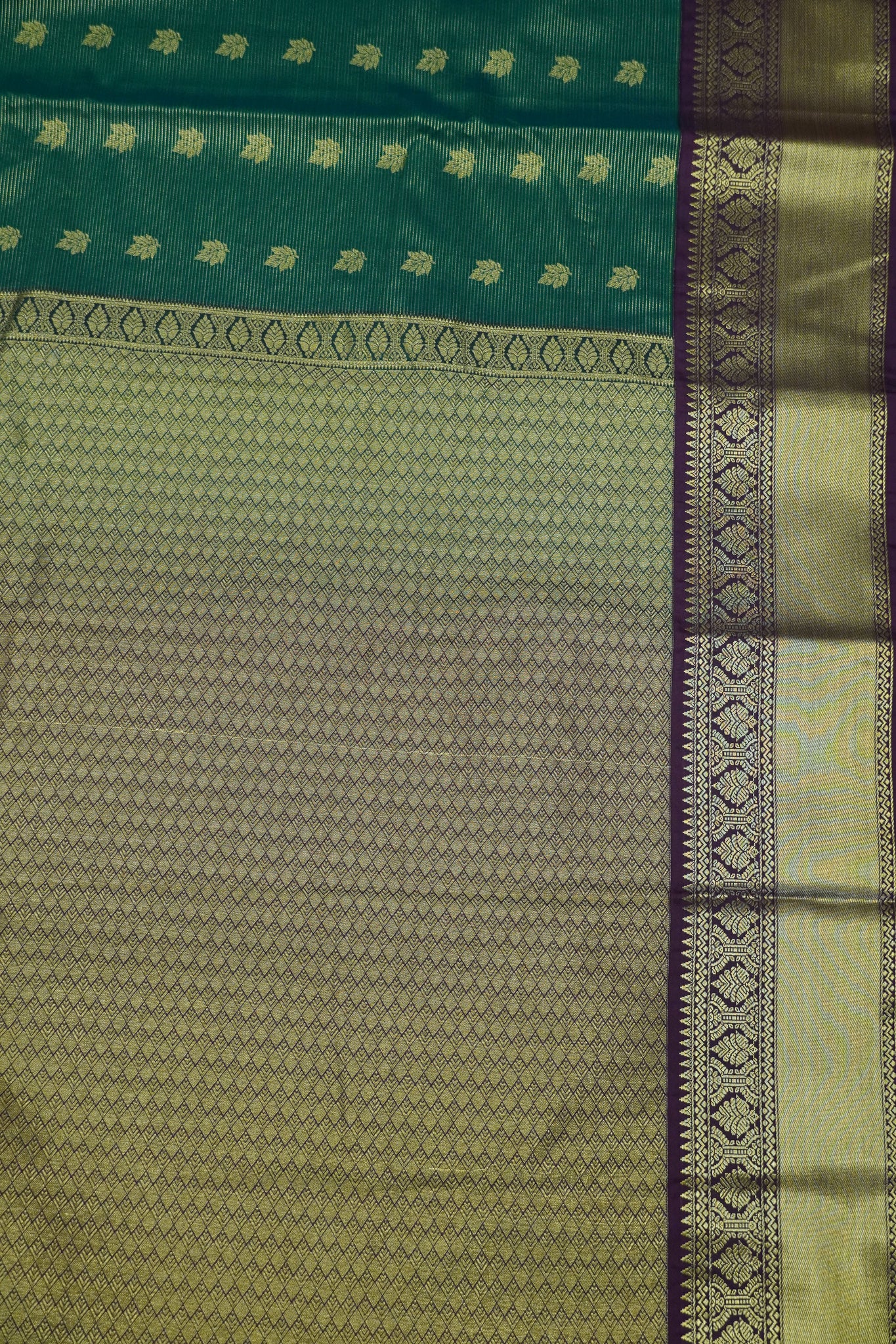 Semi Silk Saree - Green - Maroon