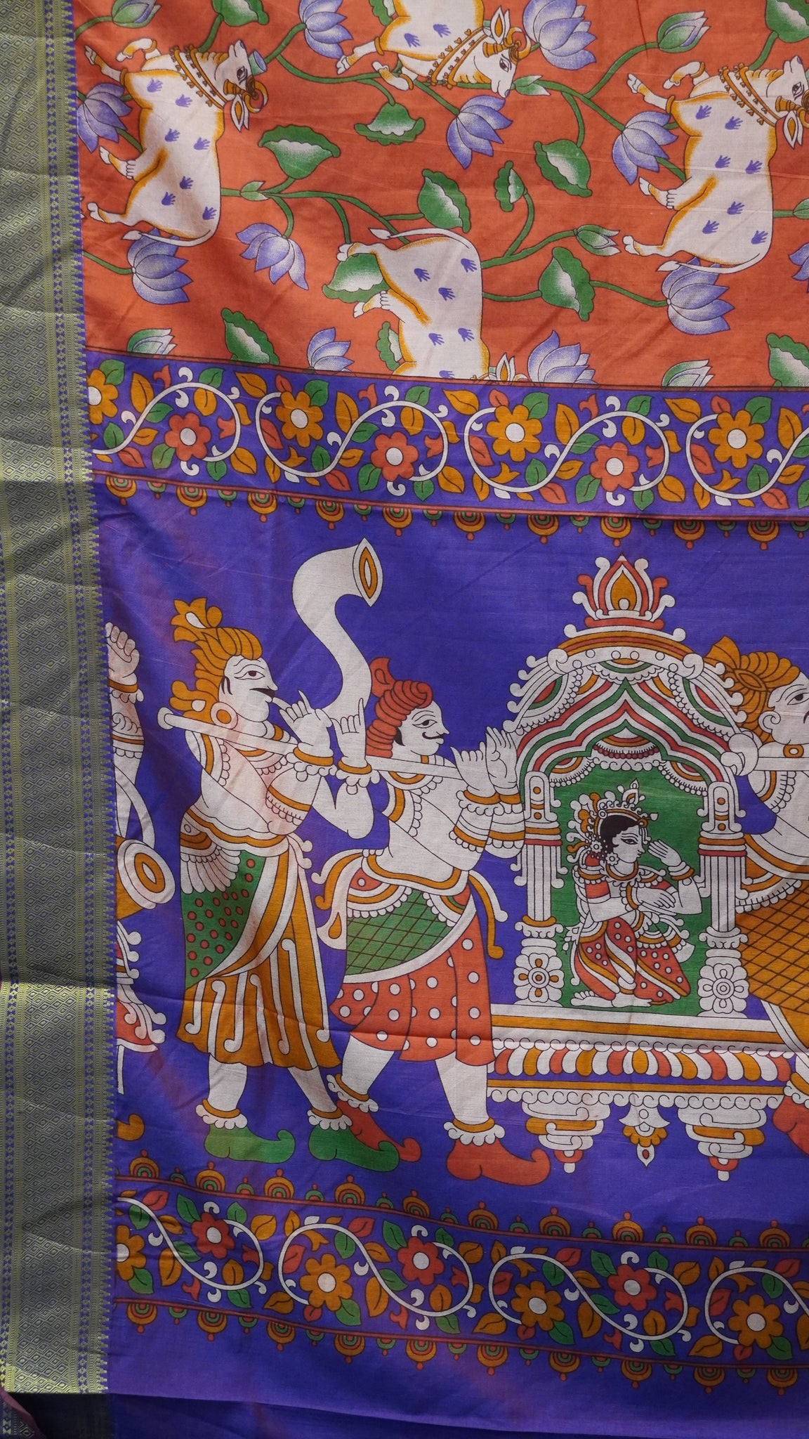 Semi Pattola Saree Pichwai Print - Red