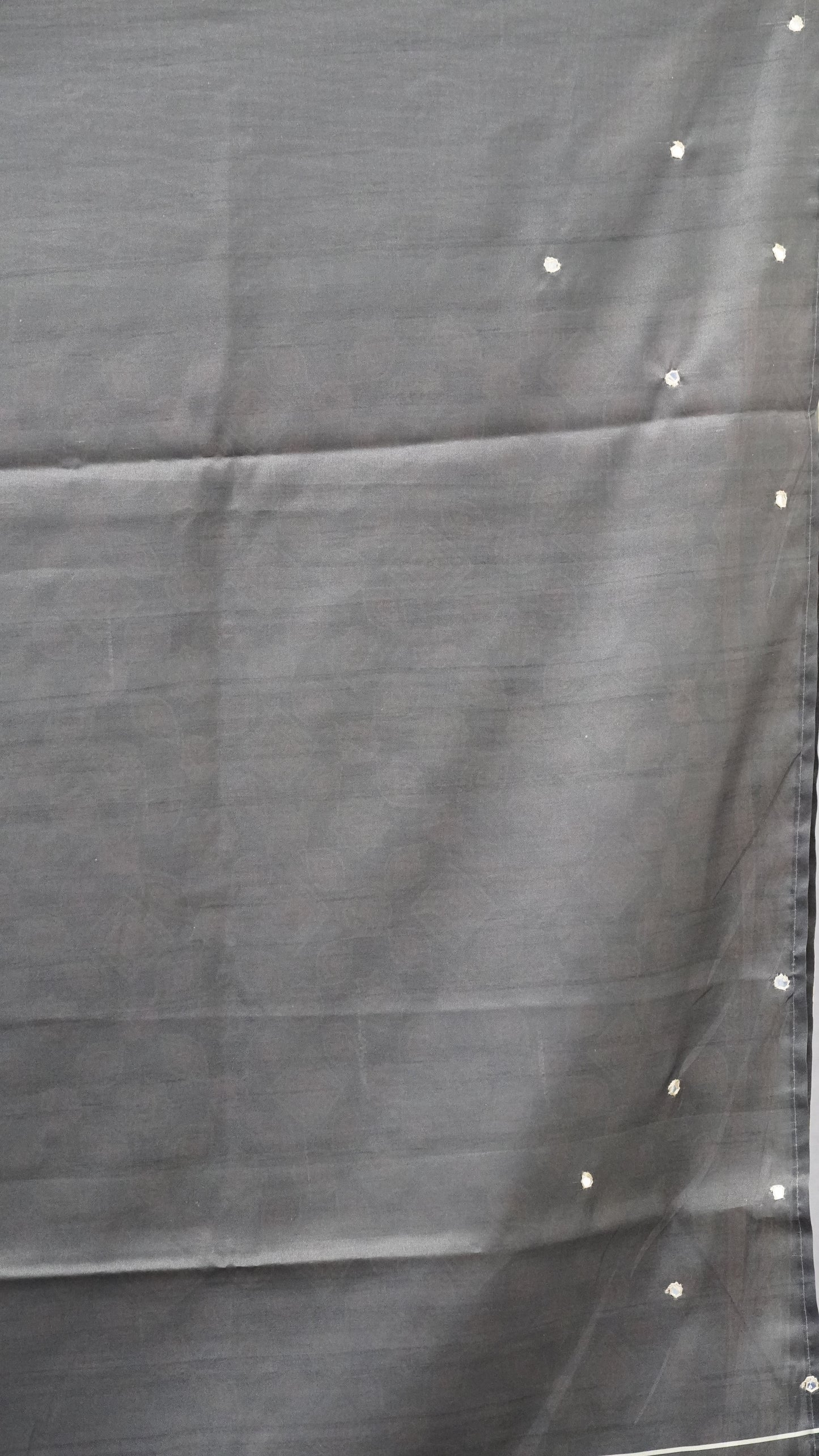 Semi Tussar Saree Ajrakh Print With Mirror Work - Black