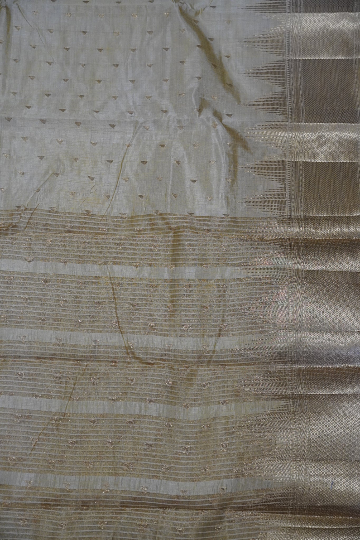 Semi Tussar Saree - Temple Border Off White