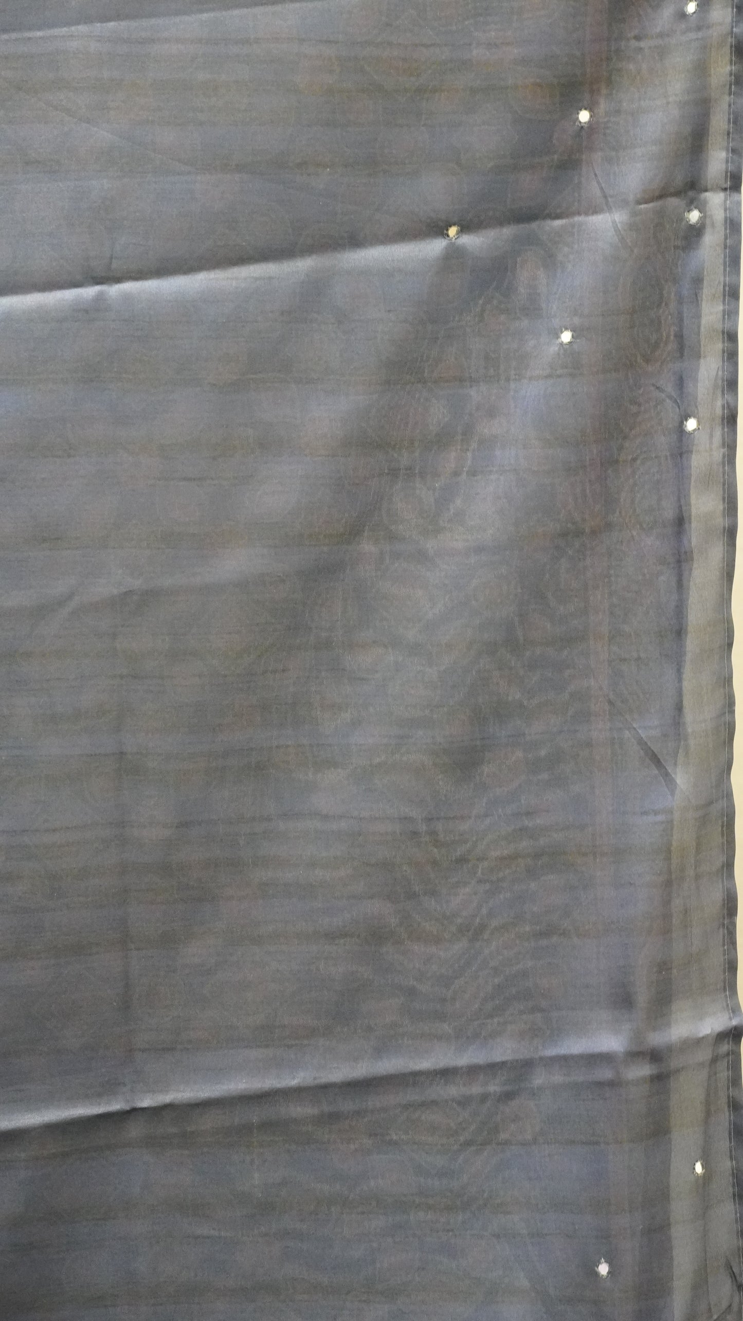 Semi Tussar Saree Ajrakh Print With Mirror Work - Navy Blue