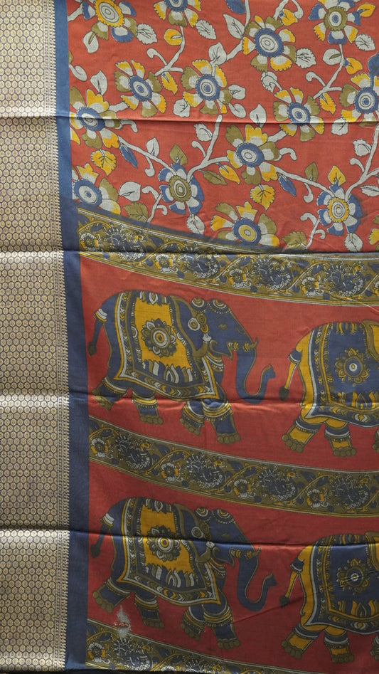 Dola Silk Saree Kalamkari - Maroon