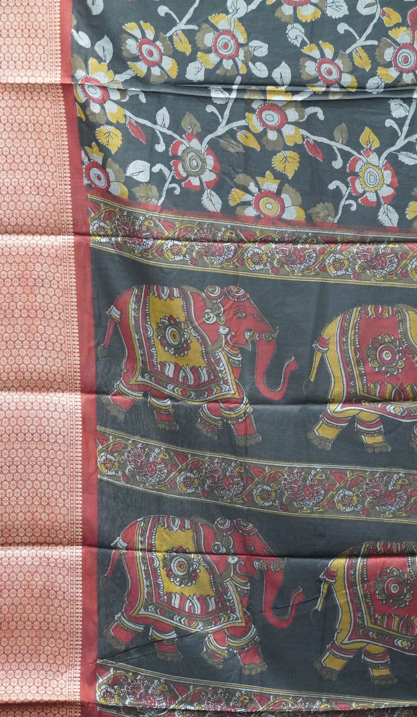 Dola Silk Saree Kalamkari - Black
