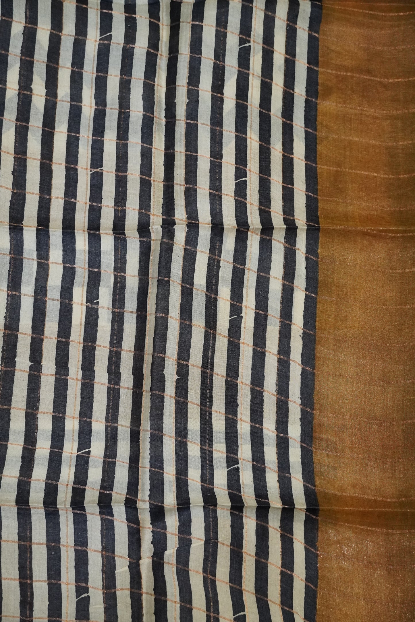 Pure Tussar Saree - Checks Sage Green