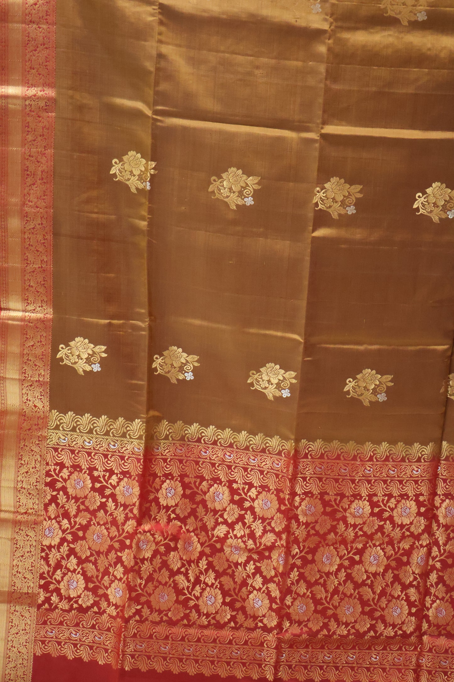 Pure Soft Silk Saree - Brown - Maroon
