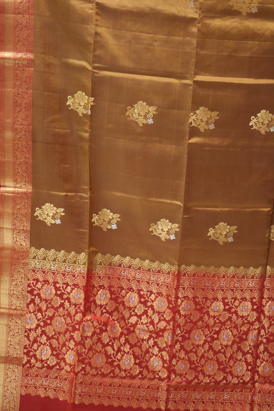 Pure Soft Silk Saree - Brown - Maroon