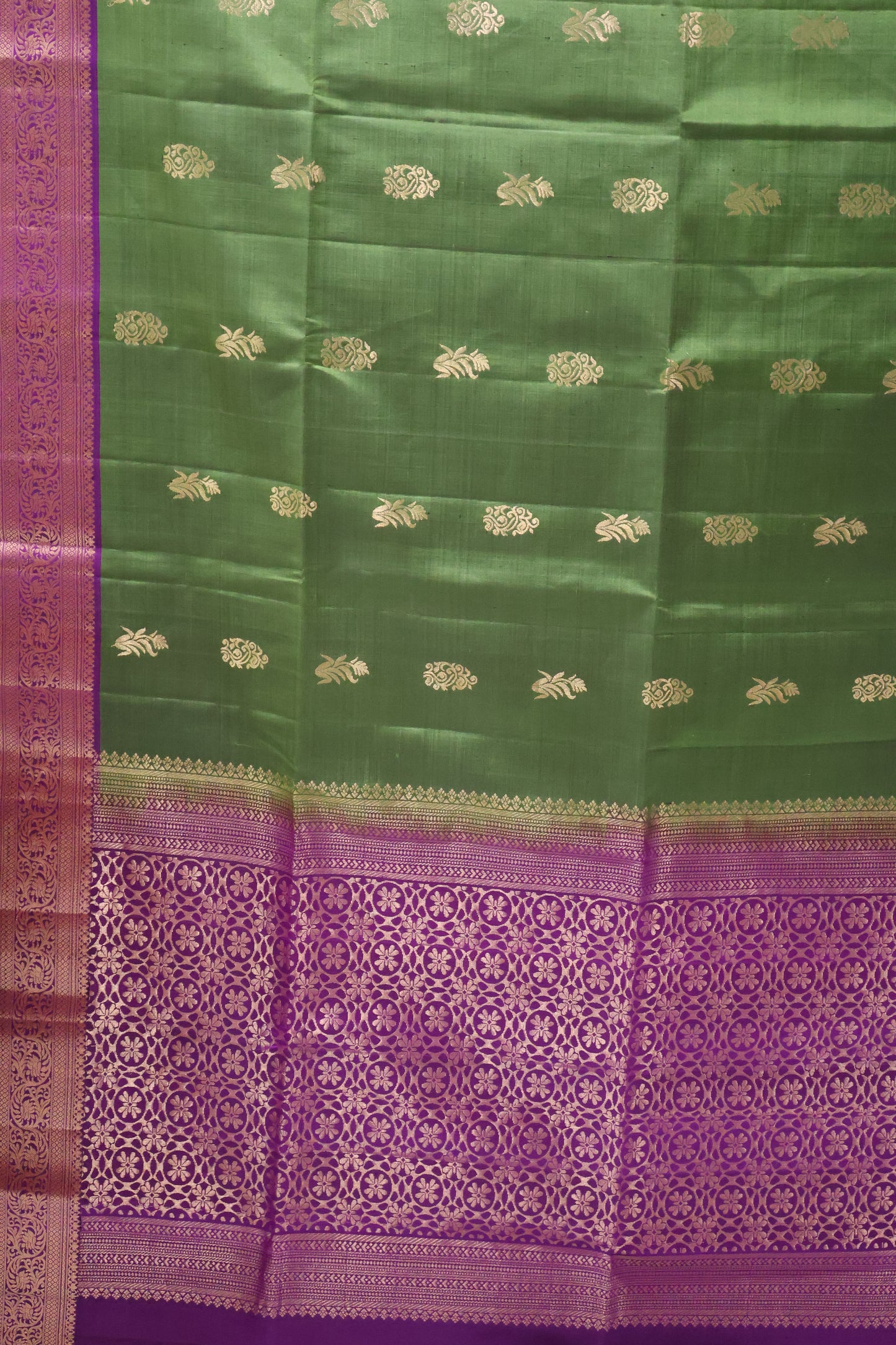 Pure Soft Silk Saree - Green - Violet
