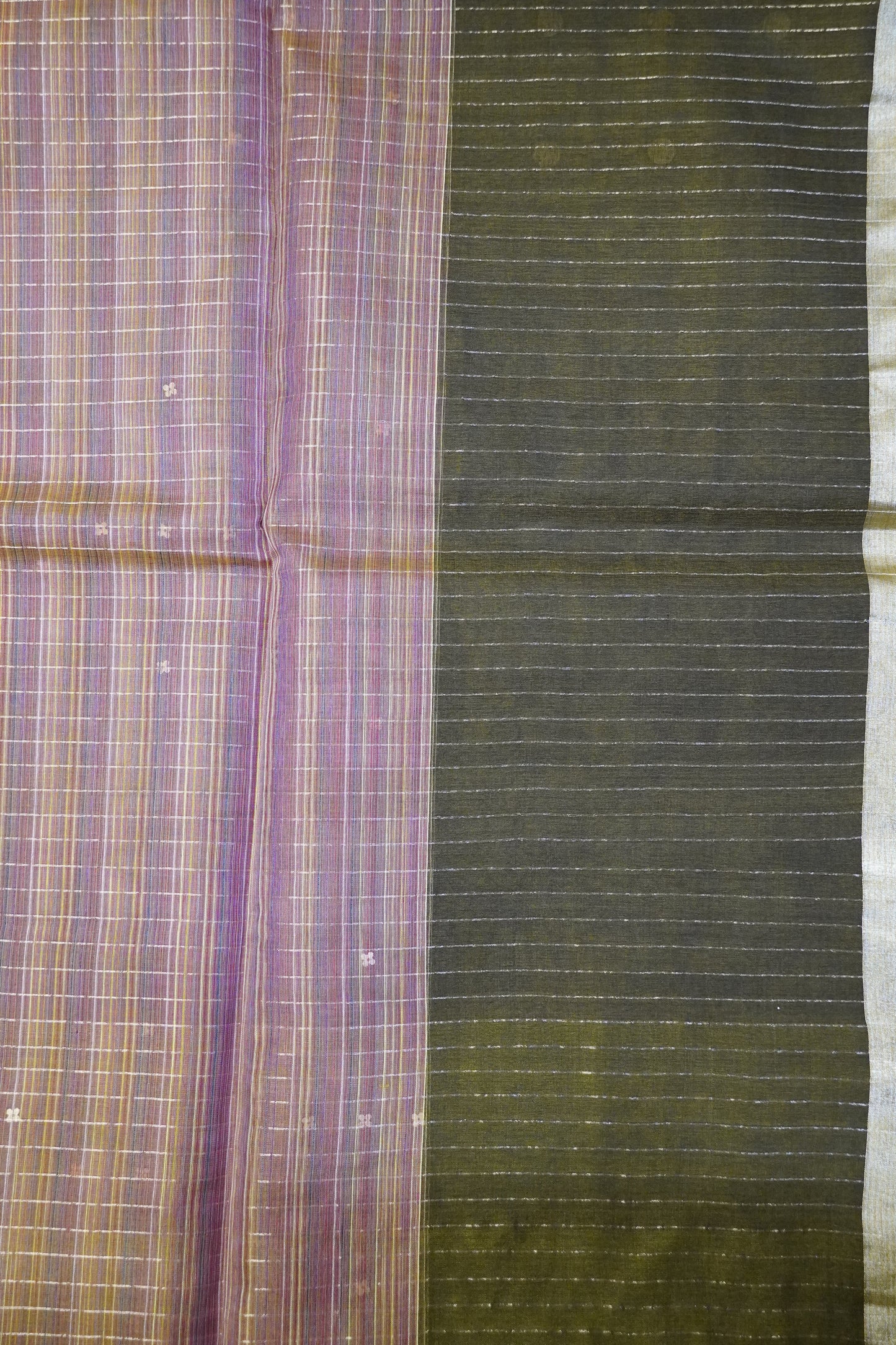 Pure Matka Tussar Saree - Round Zari Butta Olive Green