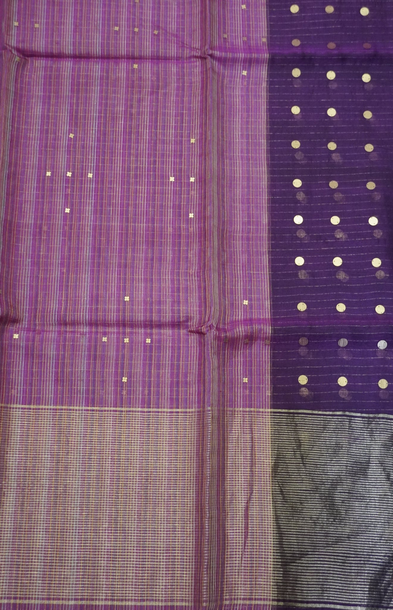 Pure Matka Tussar Saree - Round Zari Butta Purple