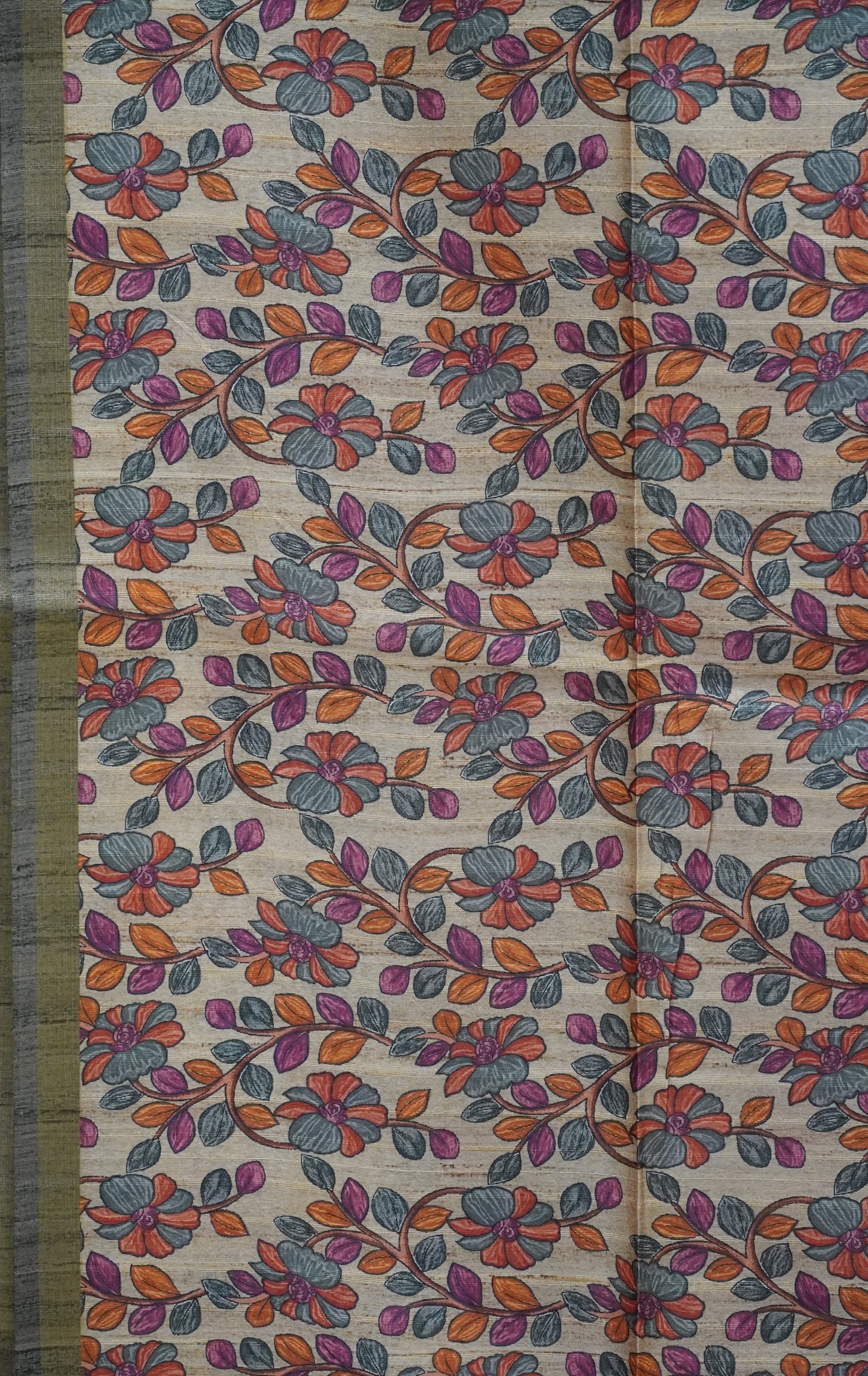 Semi Tussar Saree Bandhini Print & Kalamkari - Grey