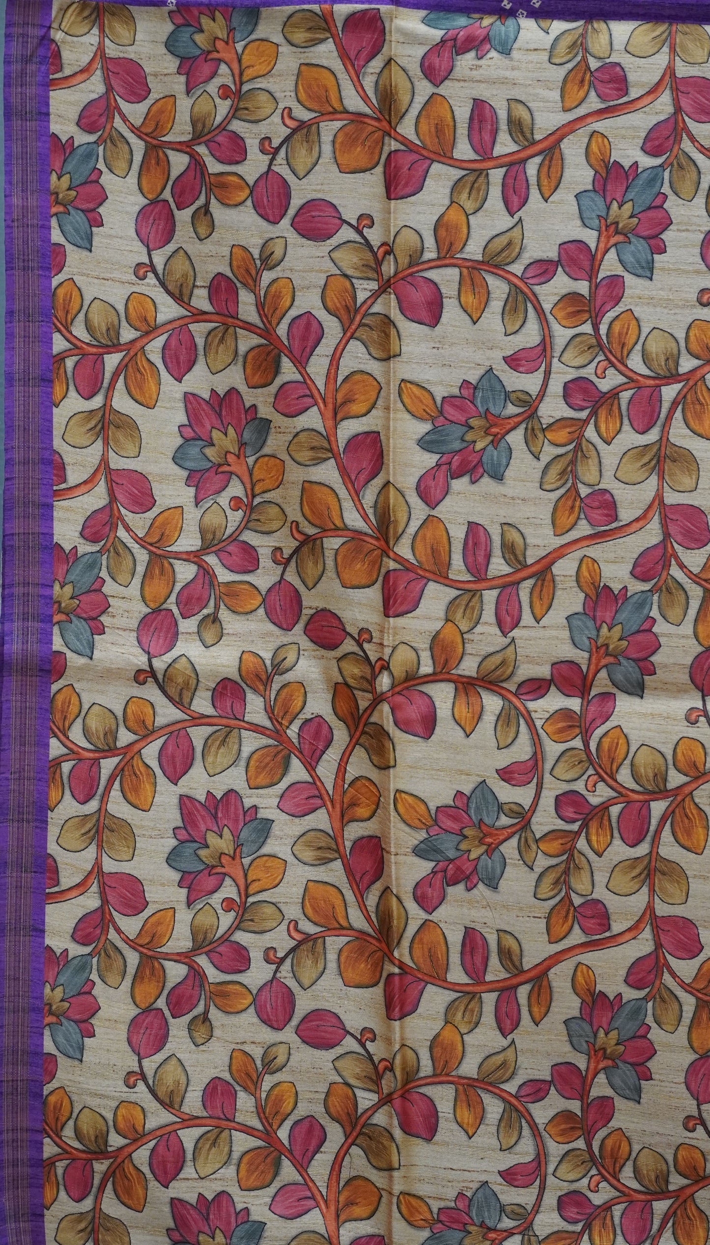 Semi Tussar Saree Bandhini Print & Kalamkari - Purple