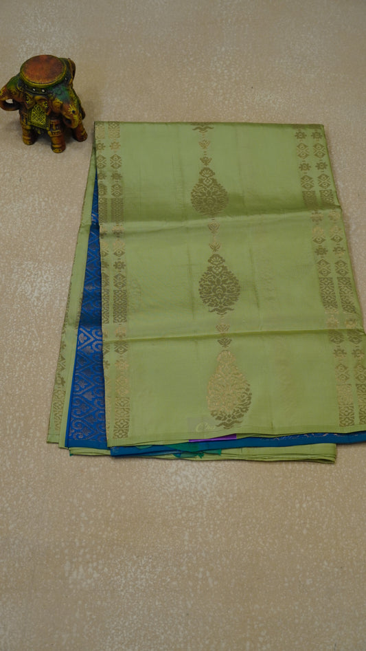 Pure Soft Silk Saree 1  1/2 Warp - Green to Peacock Blue