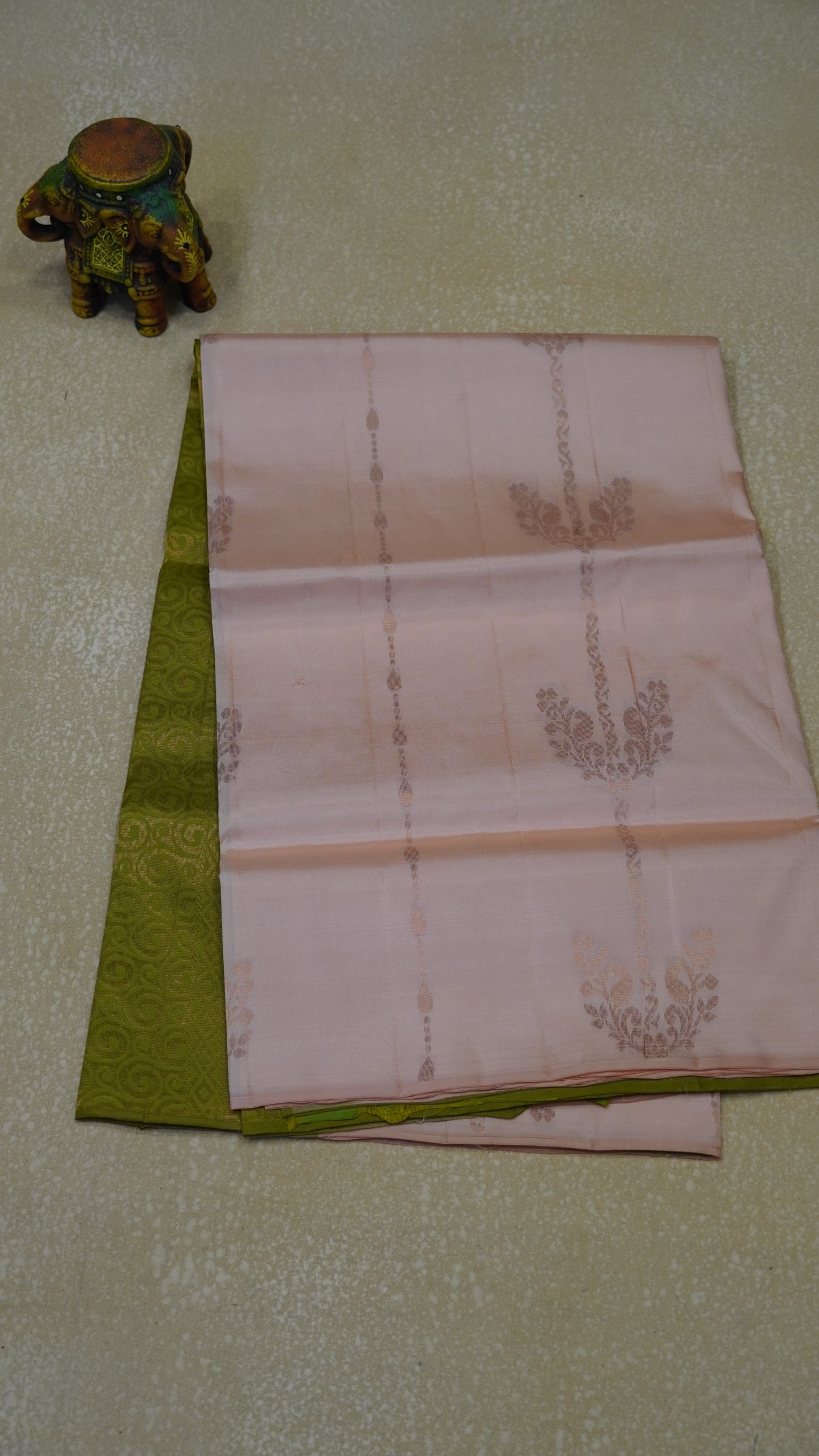 Pure Soft Silk Saree 1  1/2 Warp - Light Peach to Green