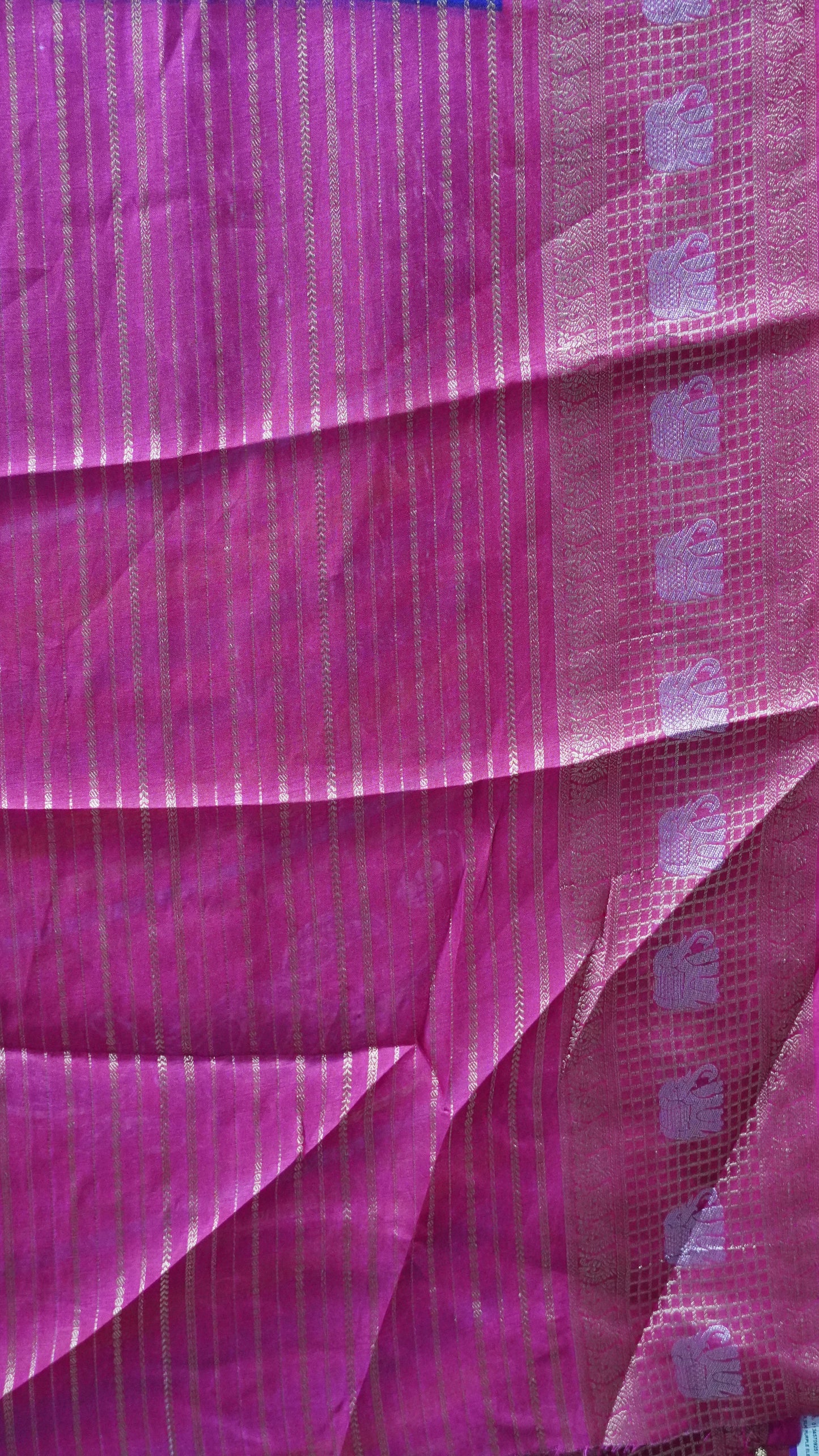 Semi Dola Silk Saree-Purple Elephant Checks