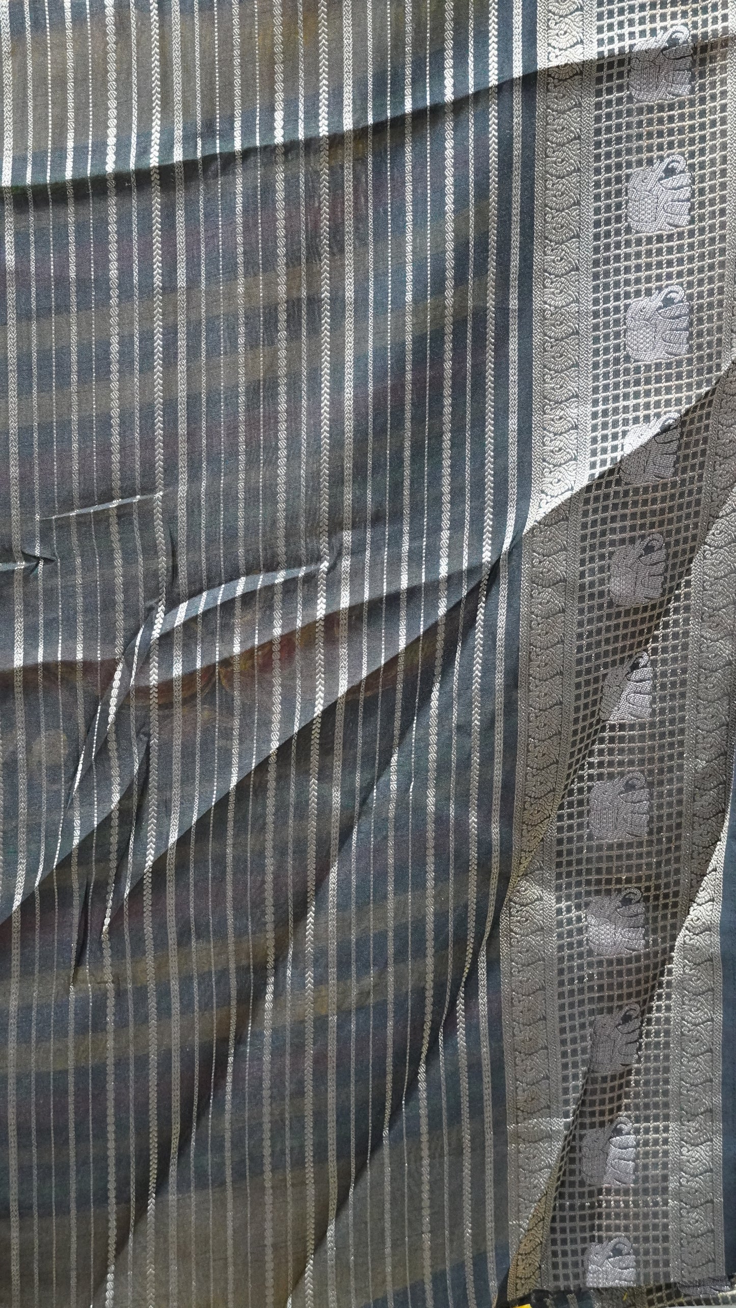 Semi Dola Silk Saree-Pale Orange Elephant Checks