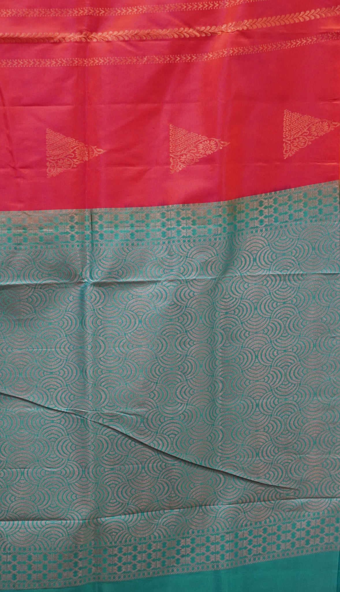 Pure Soft Silk Saree 1 1/2 Warp - Red to Teal Green