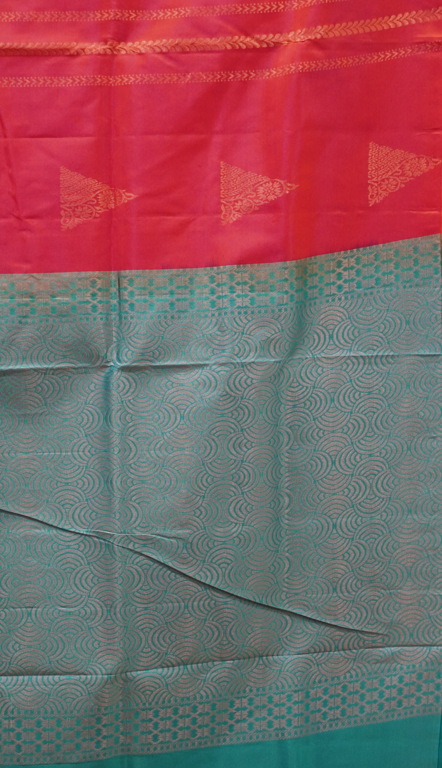 Pure Soft Silk Saree 1  1/2 Warp - Red to Teal Green