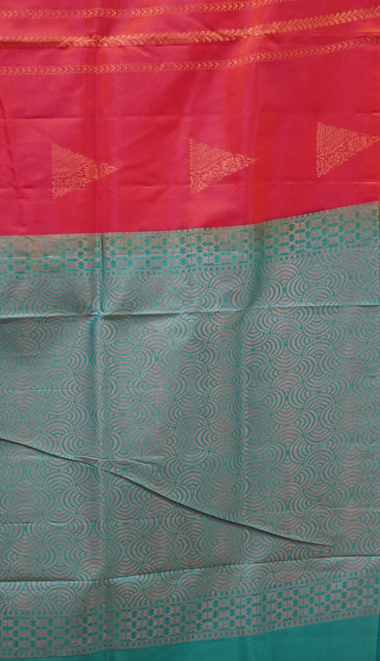 Pure Soft Silk Saree 1  1/2 Warp - Red to Teal Green