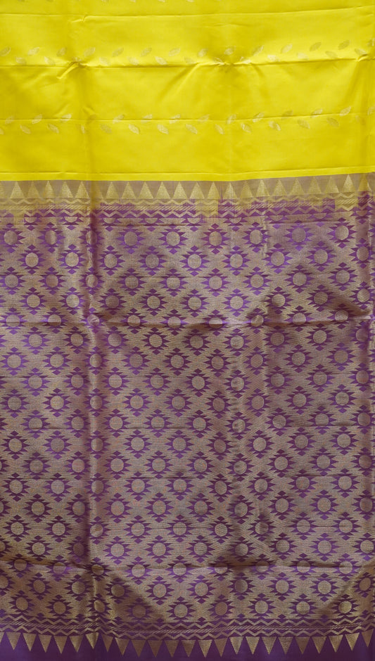 Pure Soft Silk Saree 1  1/2 Warp - Mustard to Purple
