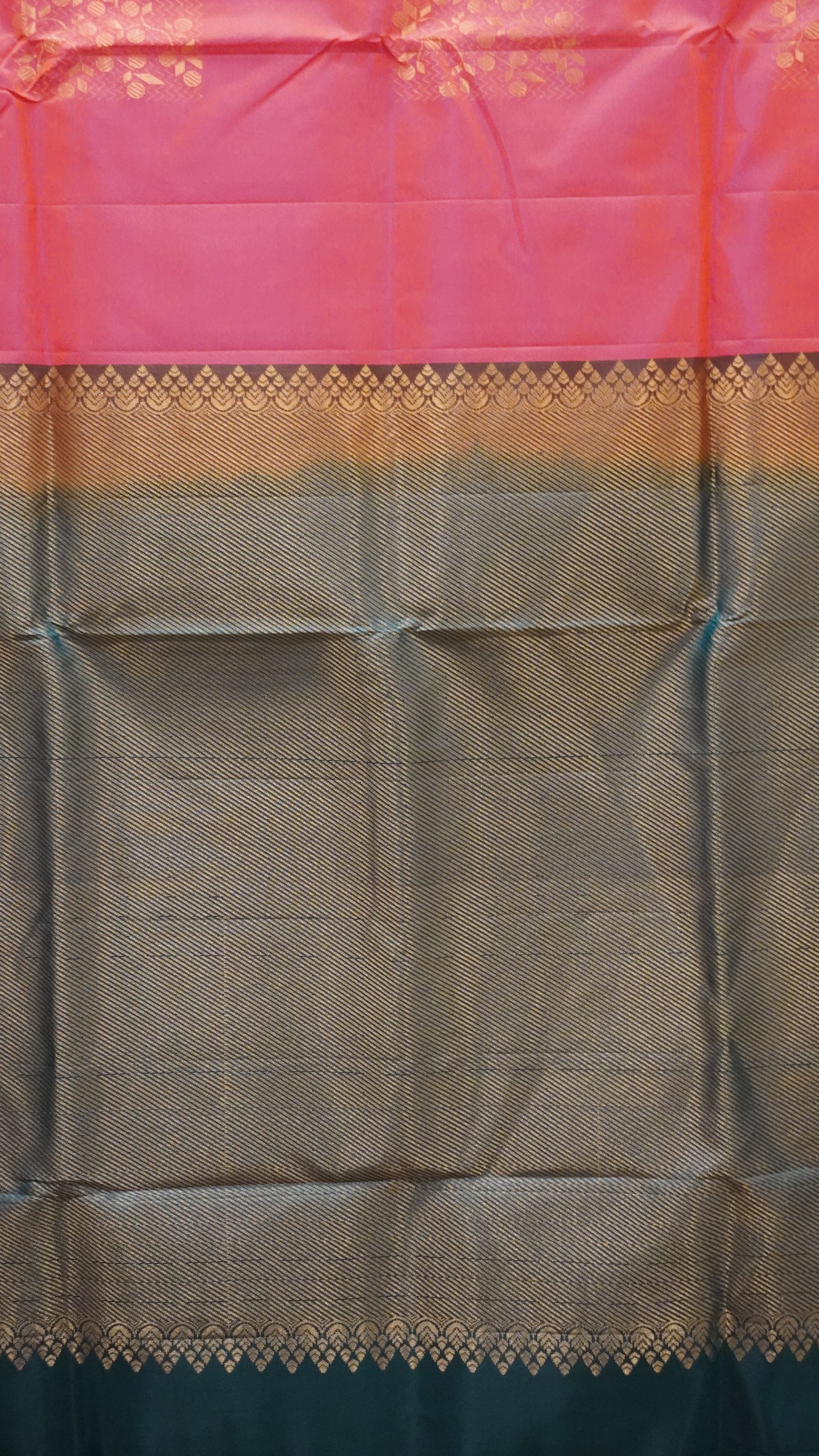 Pure Soft Silk Saree 1  1/2 Warp - Red to Bottle Green