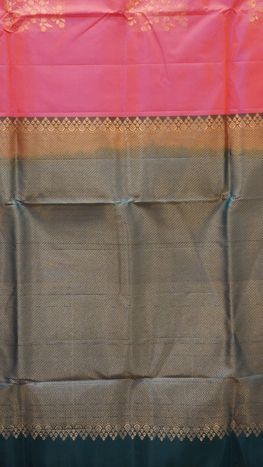 Pure Soft Silk Saree 1  1/2 Warp - Red to Bottle Green