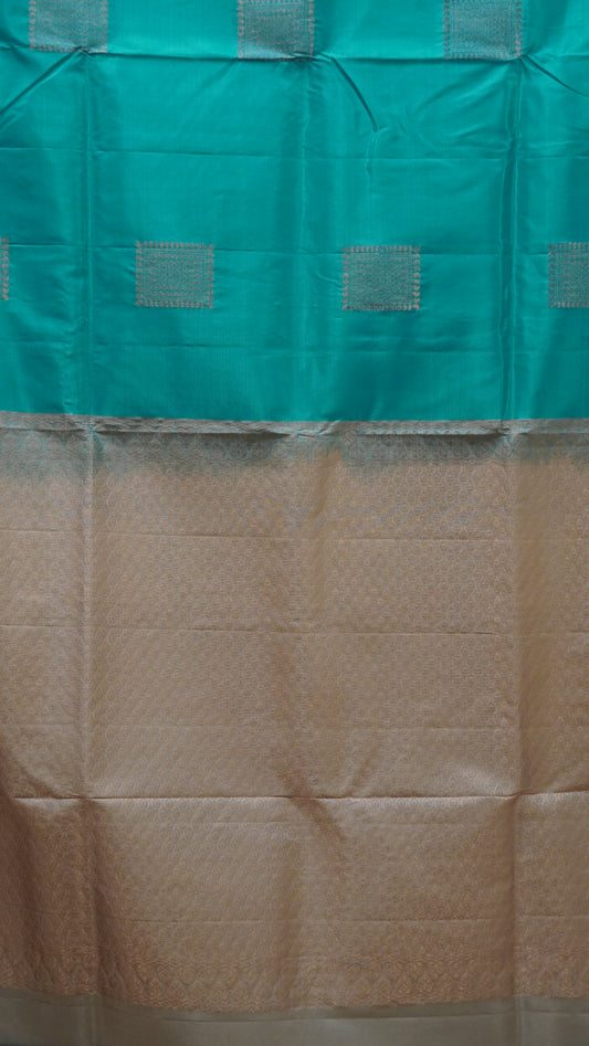 Pure Soft Silk Saree 1  1/2 Warp - Teal Green to Beige