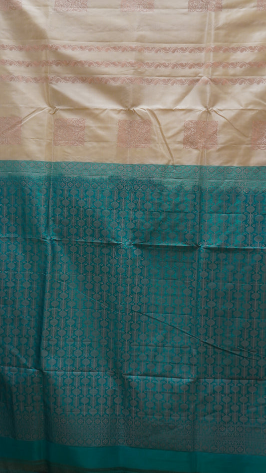 Pure Soft Silk Saree 1  1/2 Warp - Sandal to Teal Green