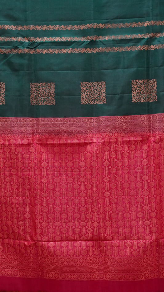 Pure Soft Silk Saree 1  1/2 Warp - Bottle Green to Pink