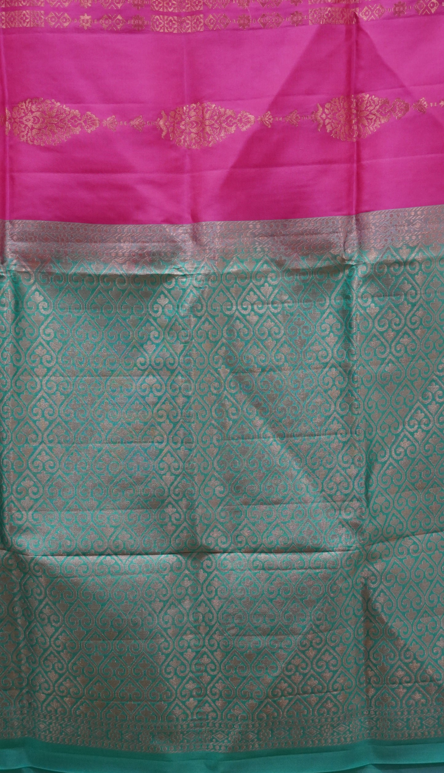Pure Soft Silk Saree  1  1/2 Warp - Peach - Pink to Teal Green