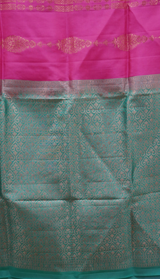 Pure Soft Silk Saree  1  1/2 Warp - Peach - Pink to Teal Green