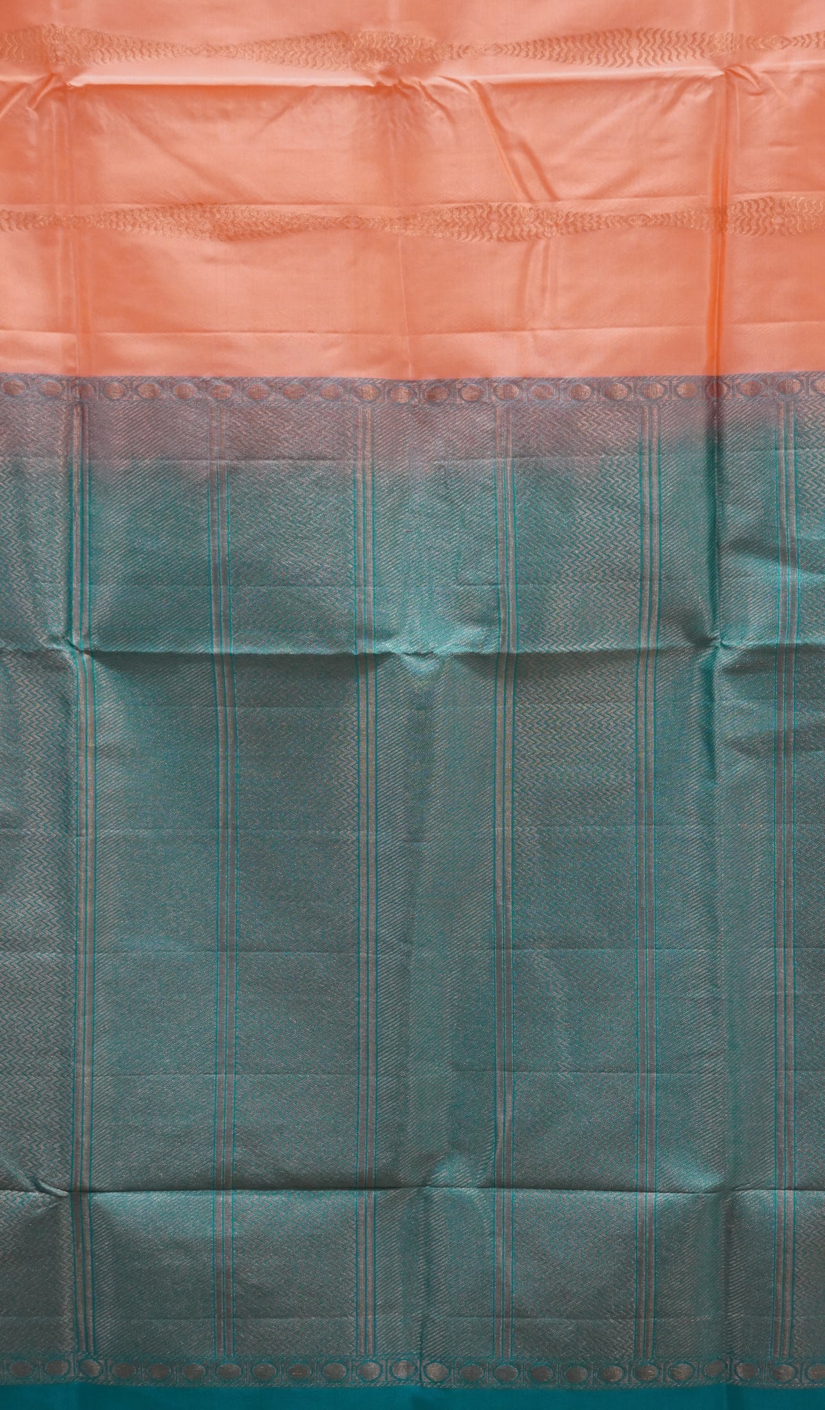 Pure Soft Silk Saree 1 1/2 Warp - Peach - Teal Blue
