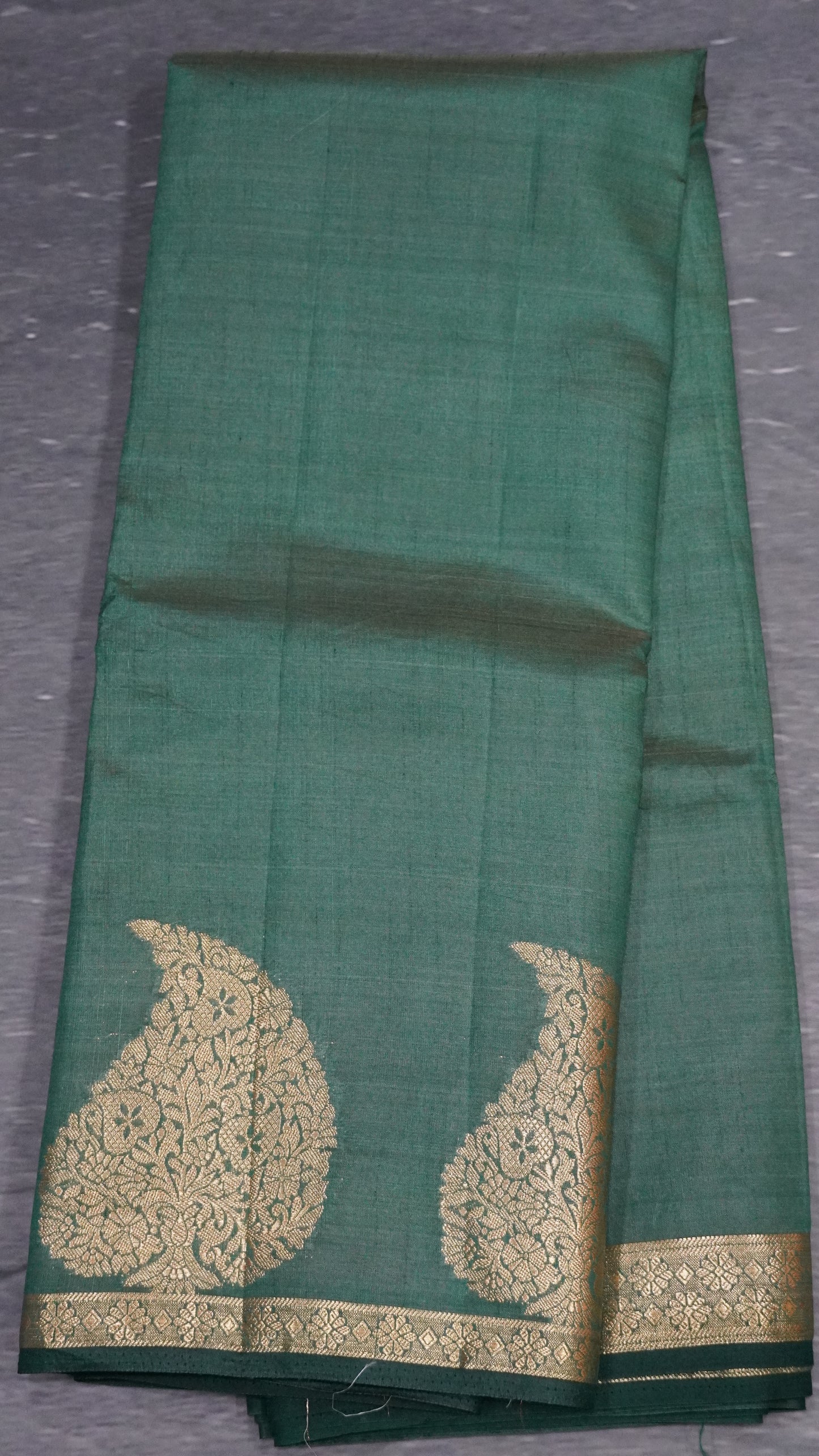 Semi Tussar Saree-Bottle Green Leaf Butta