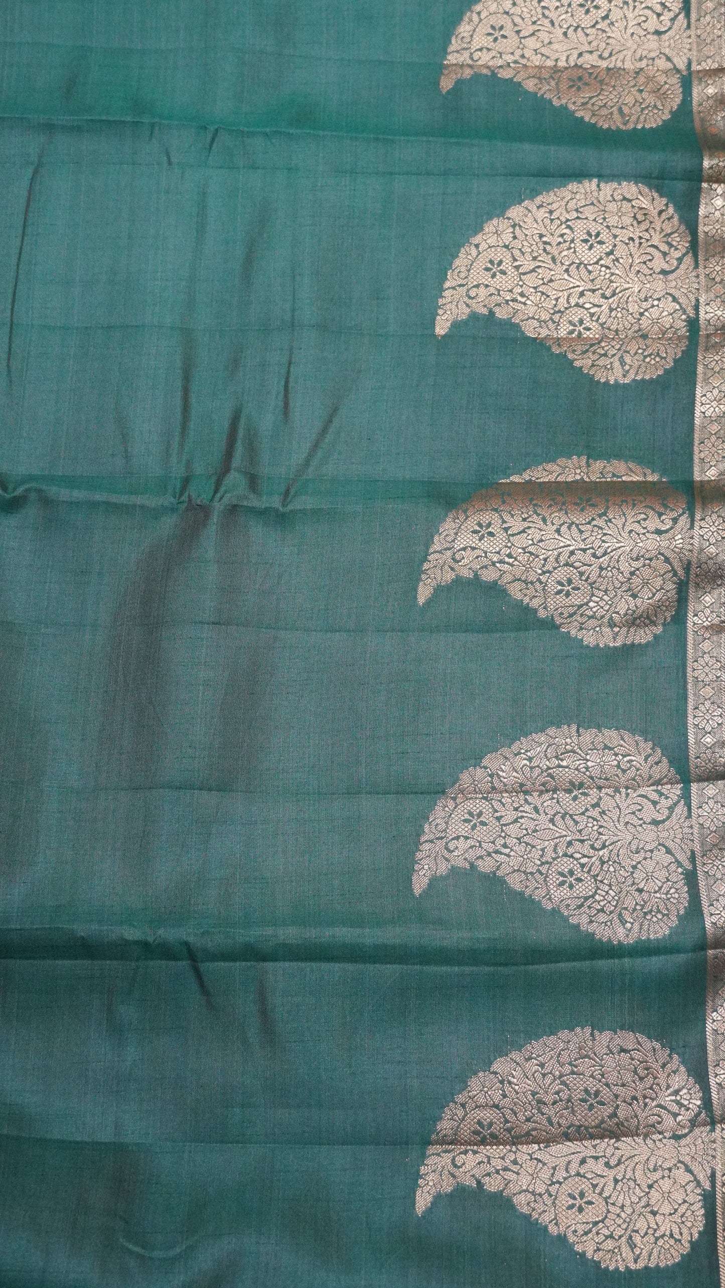 Semi Tussar Saree-Bottle Green Leaf Butta