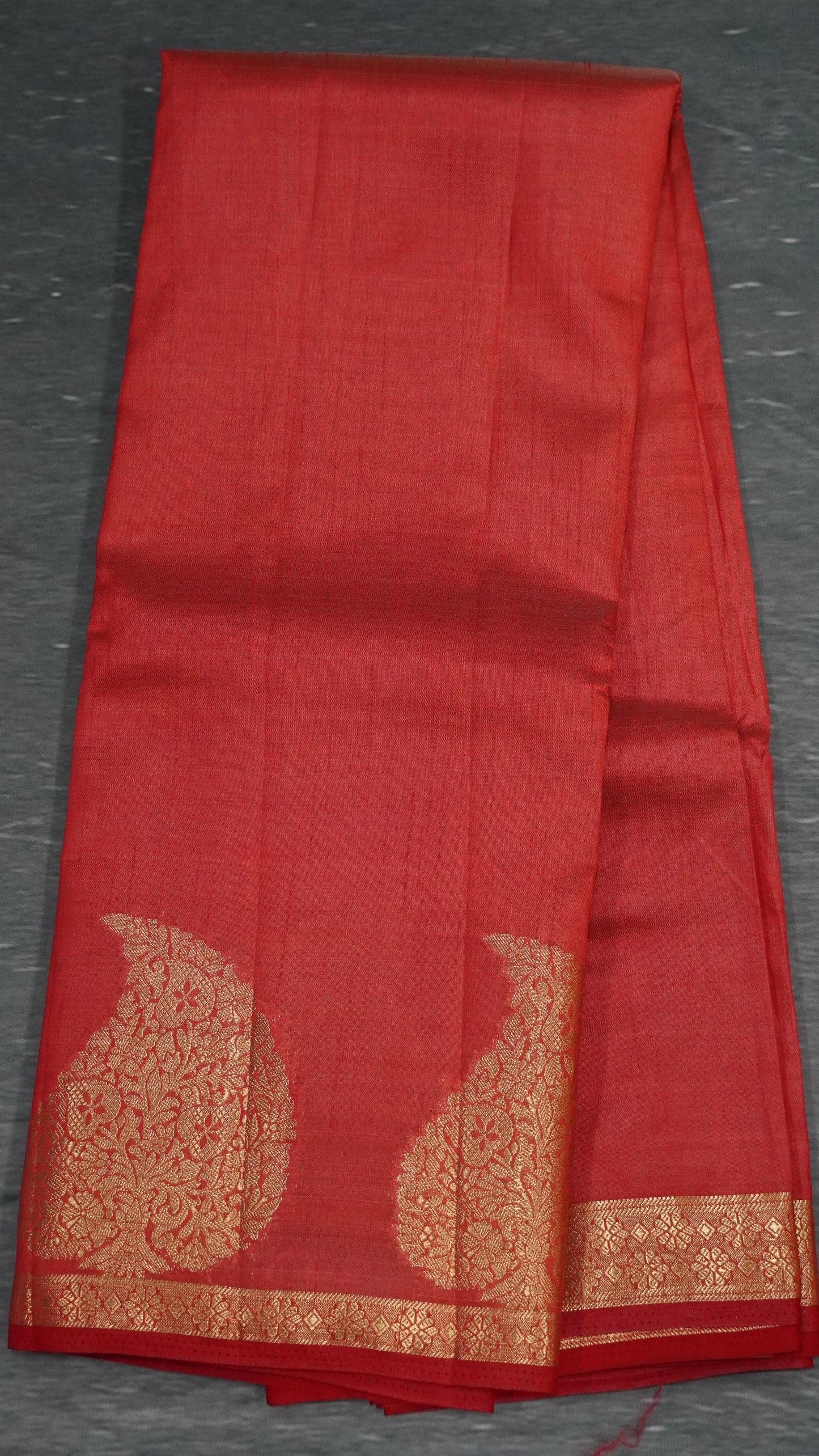Semi Tussar Saree-Red Leaf Butta