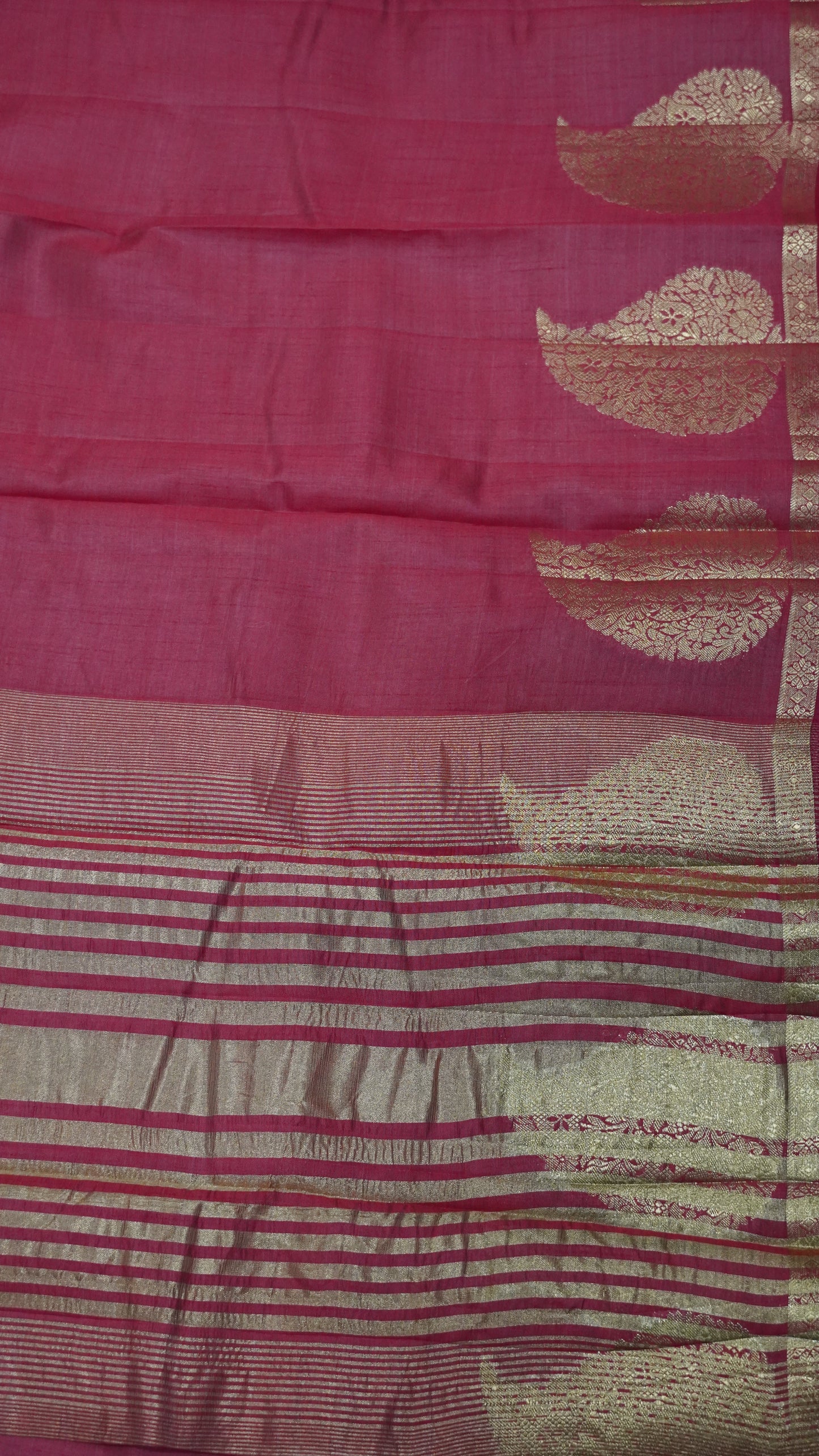 Semi Tussar Saree-Red Leaf Butta