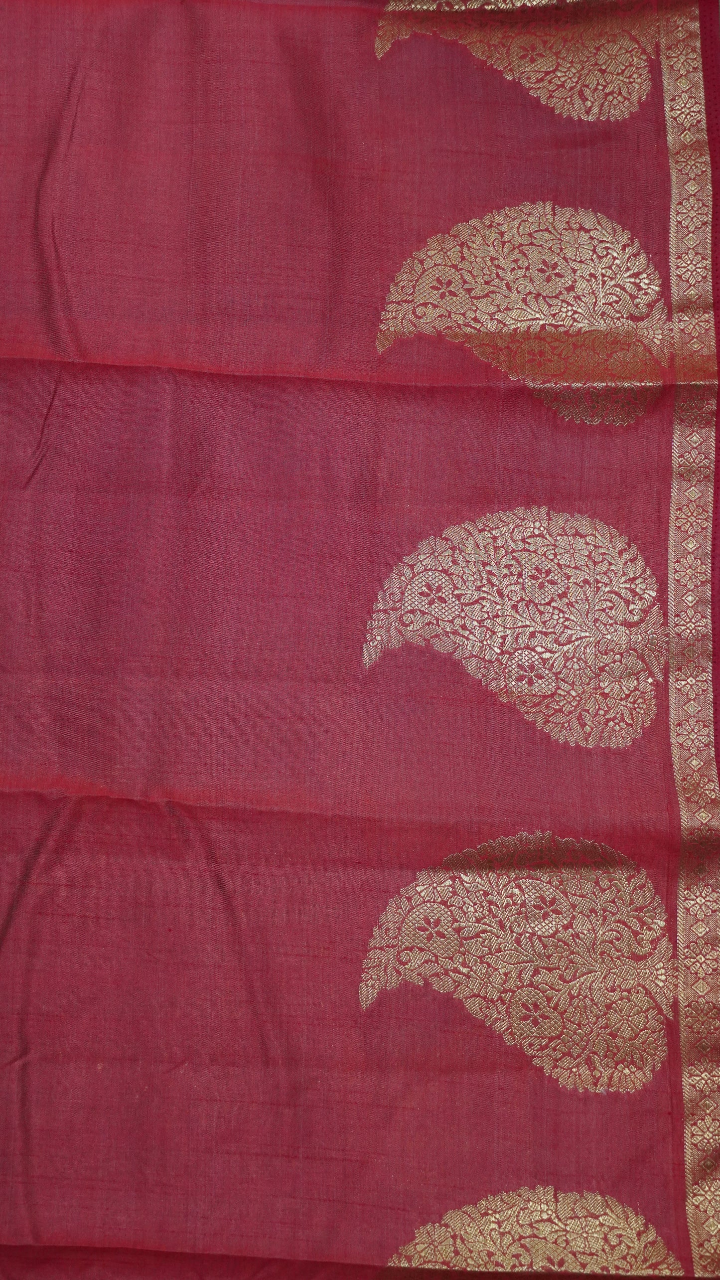 Semi Tussar Saree-Red Leaf Butta