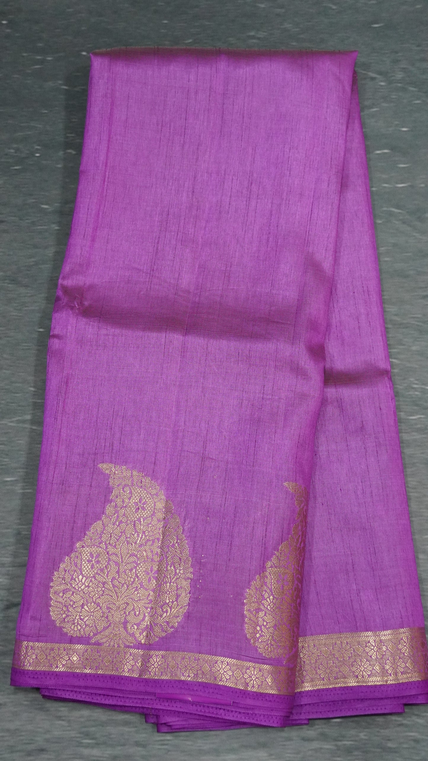 Semi Tussar Saree-Purple Leaf Butta