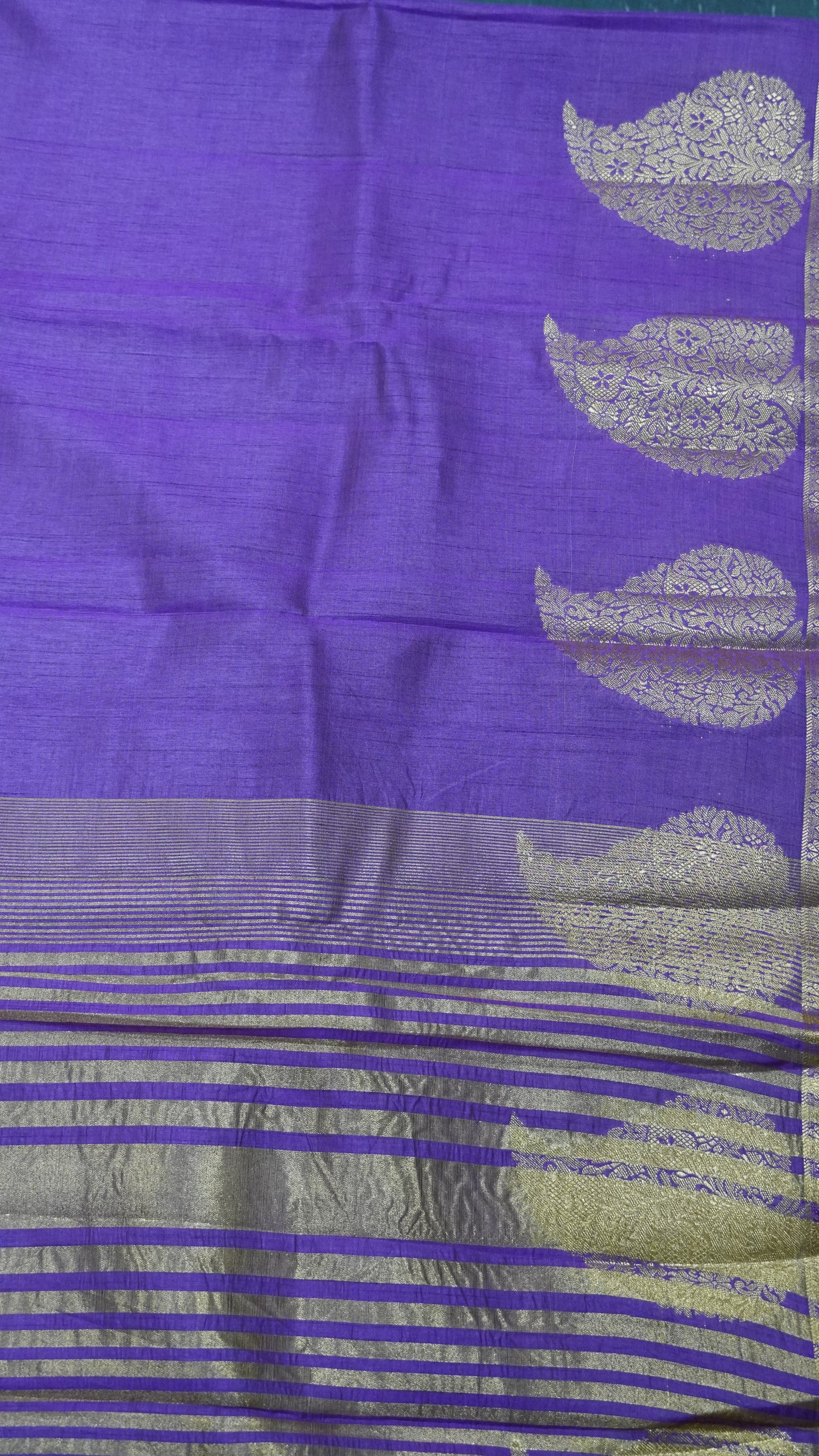Semi Tussar Saree-Purple Leaf Butta
